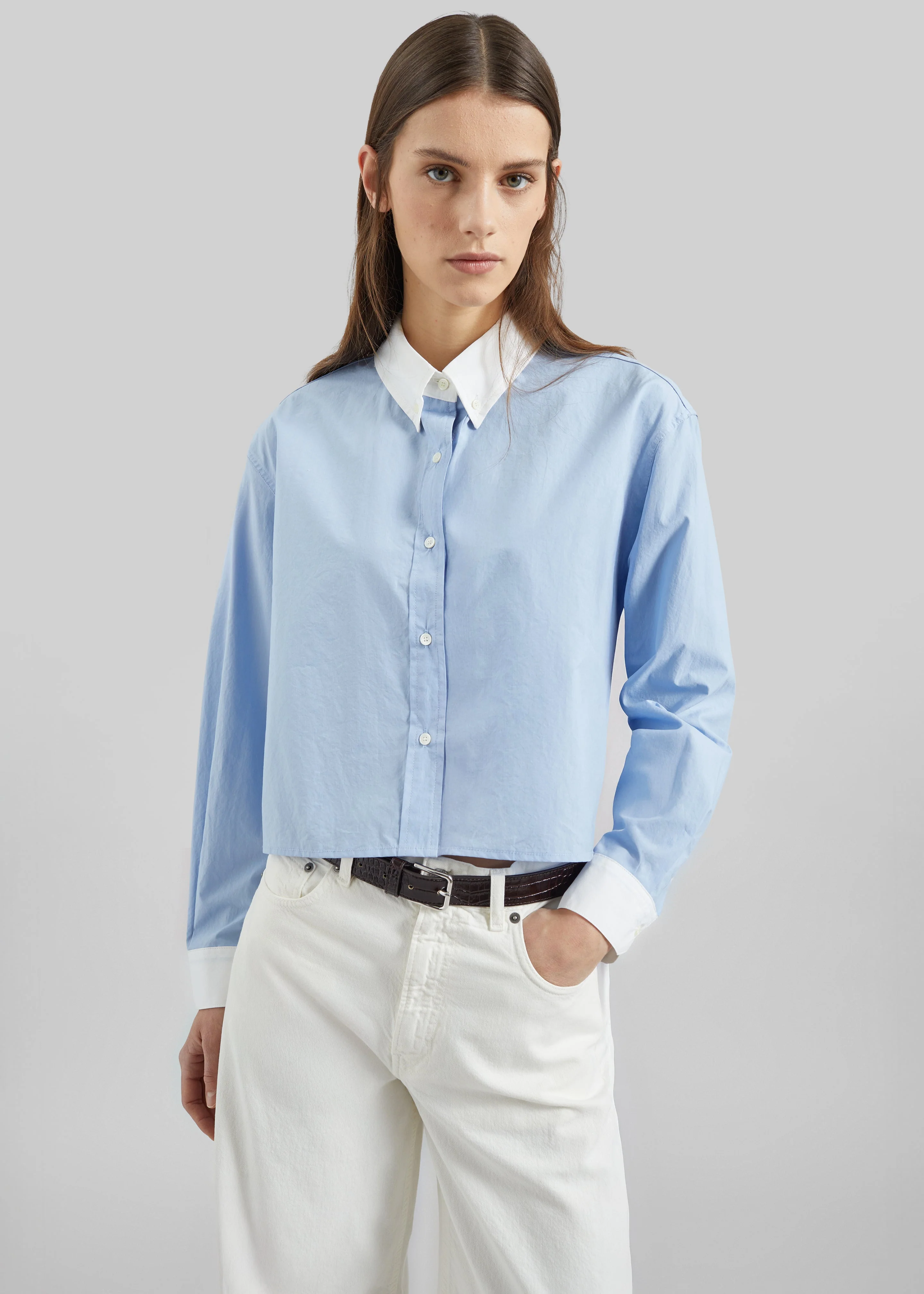 Aix Cropped Boxy Shirt - Sky Blue - Image 5