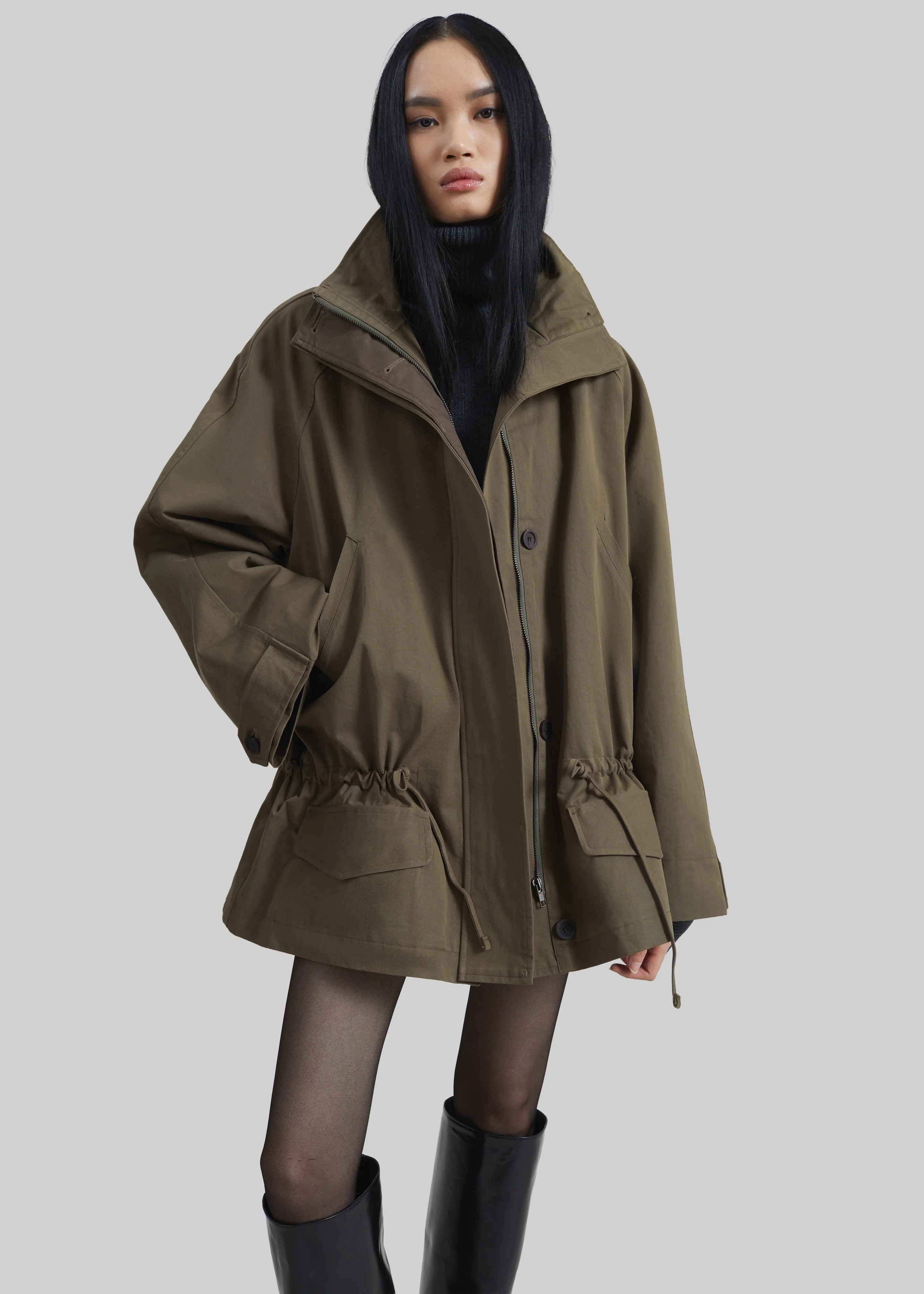 Alesie Drawstring Jacket - Olive Brown - Image 2