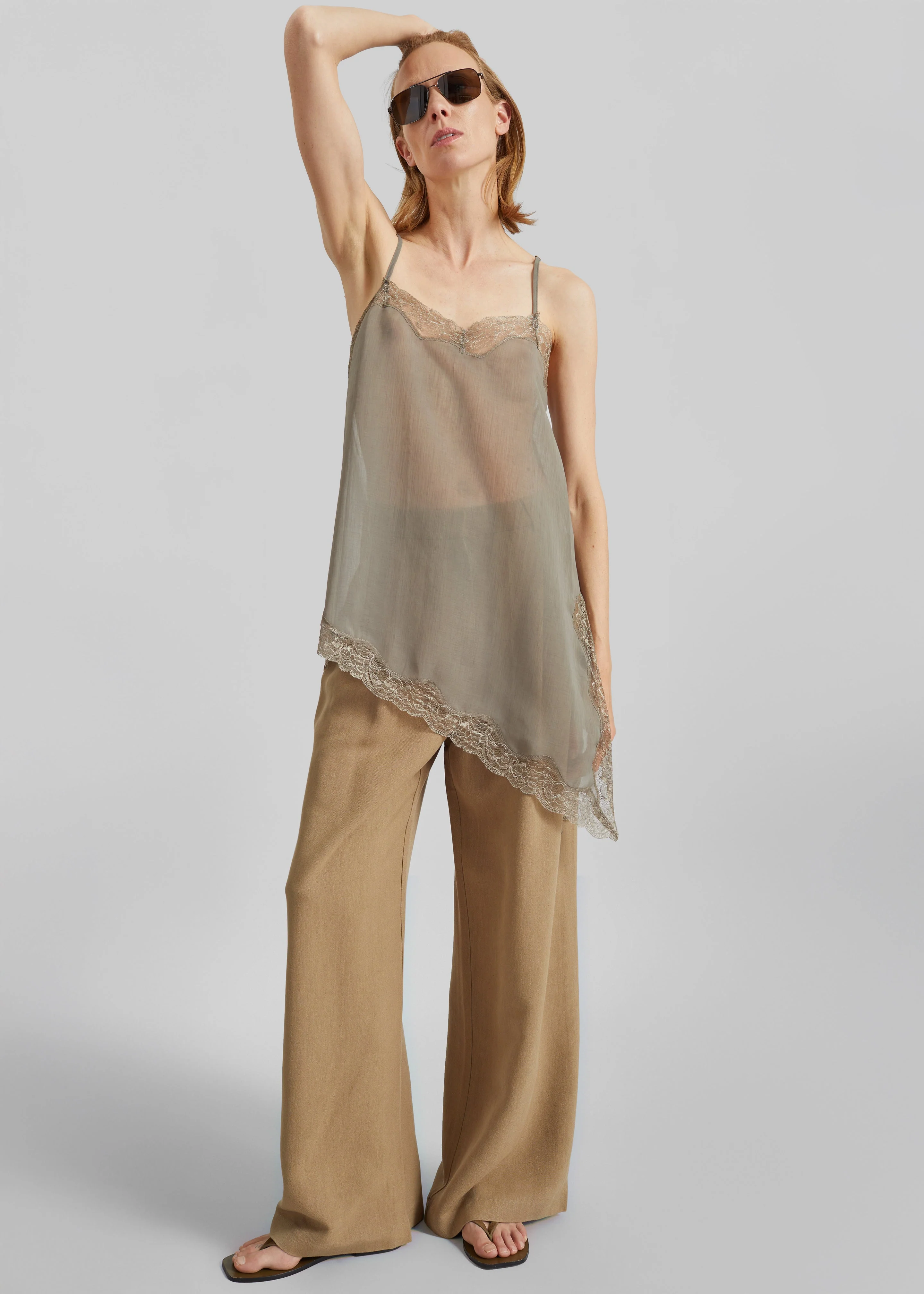 Alessia Sheer Lace Top - Taupe - Image 2
