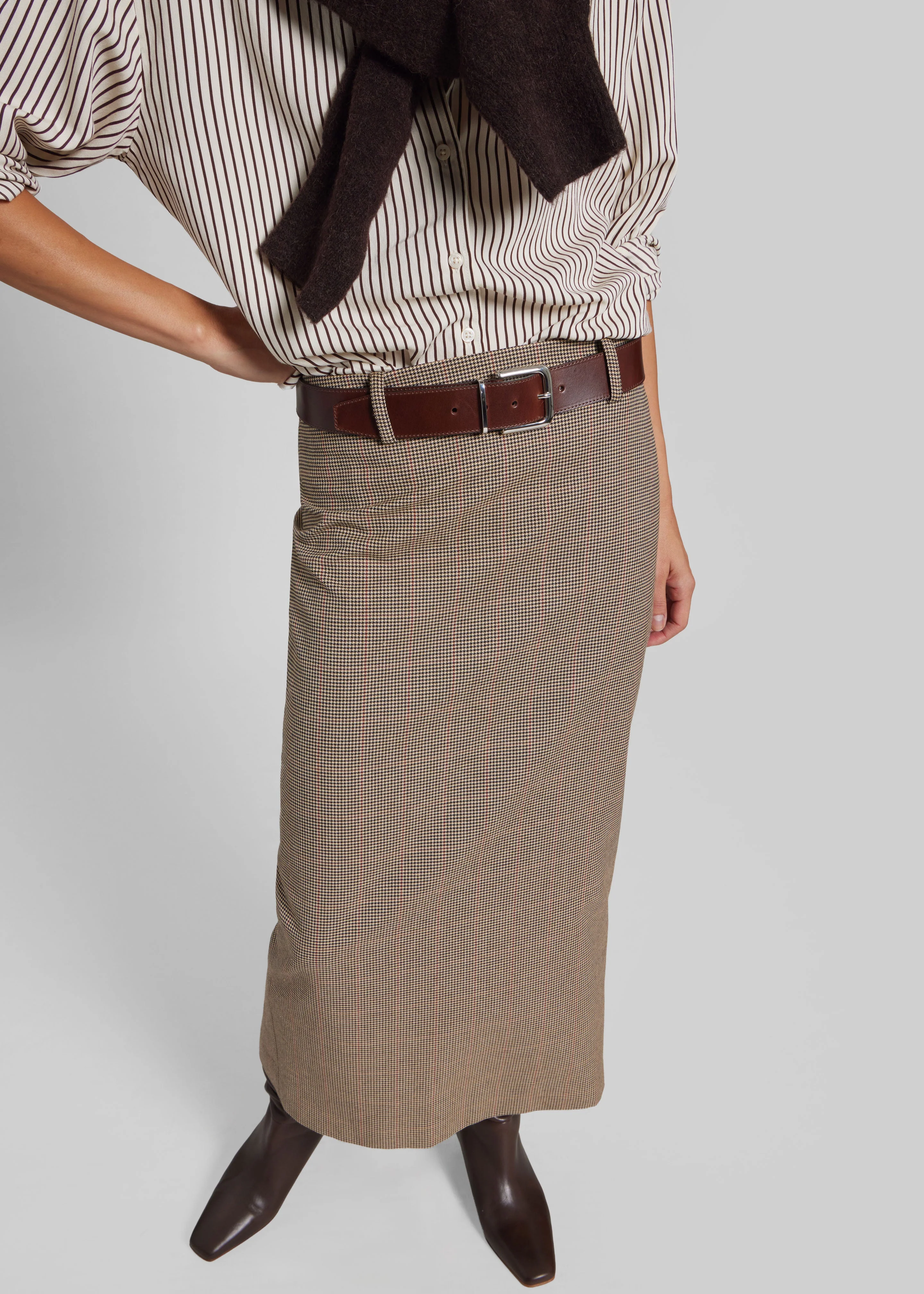 Alrose Houndstooth Midi Skirt - Beige