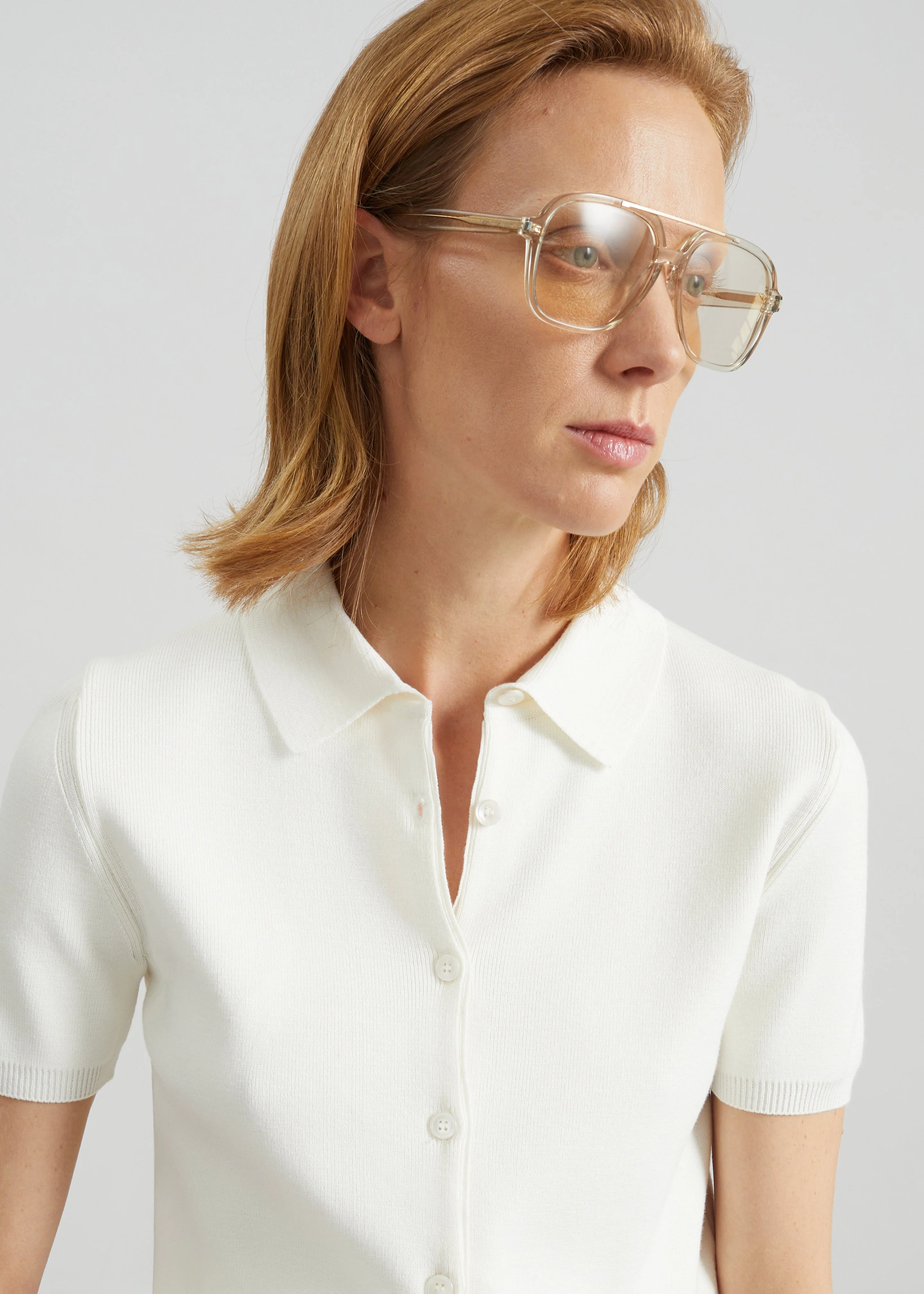 Amelot Knit Short Sleeve Cardigan - White - Image 3