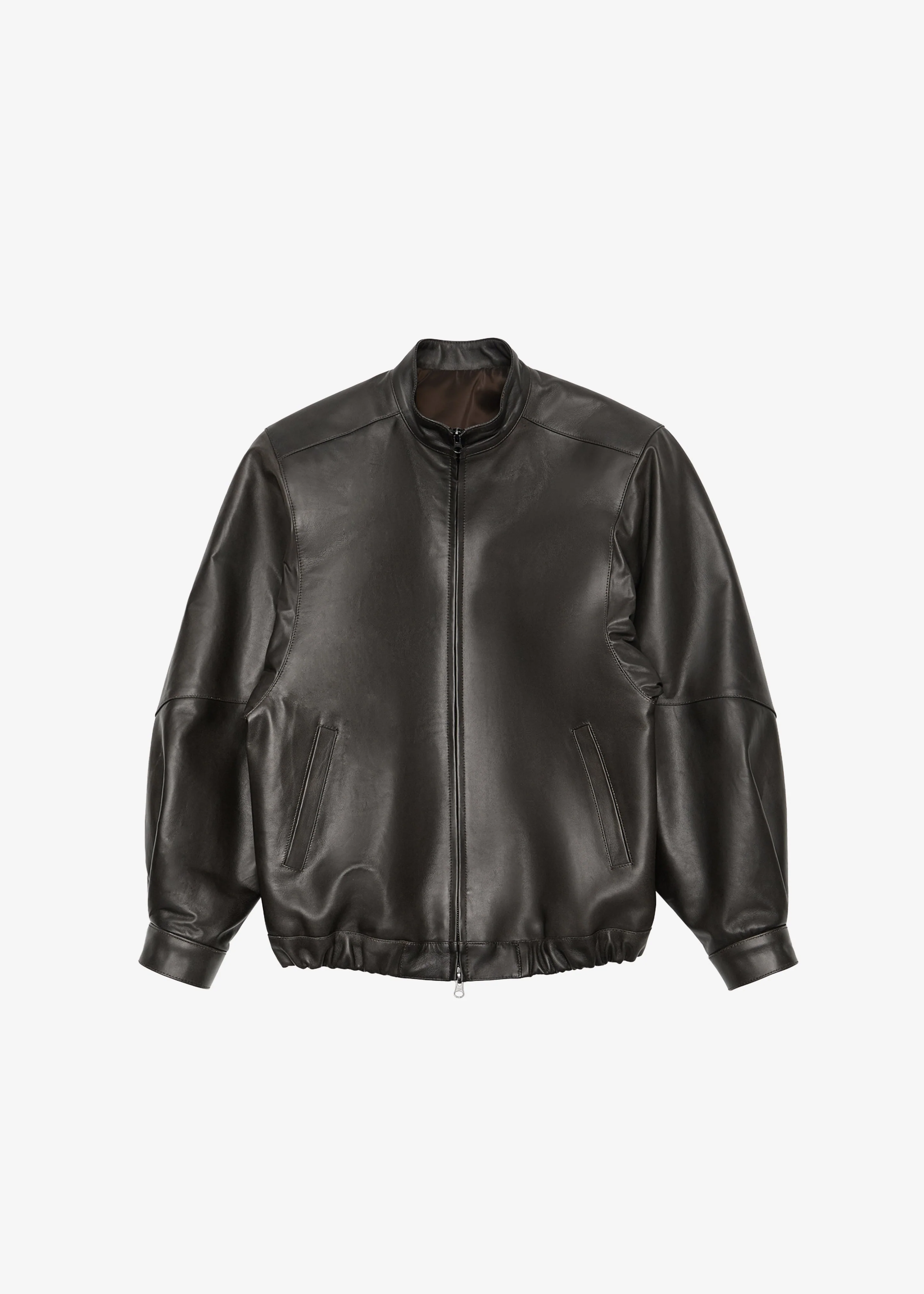 Amomento Lambskin Leather Blouson - Brown - Image 10