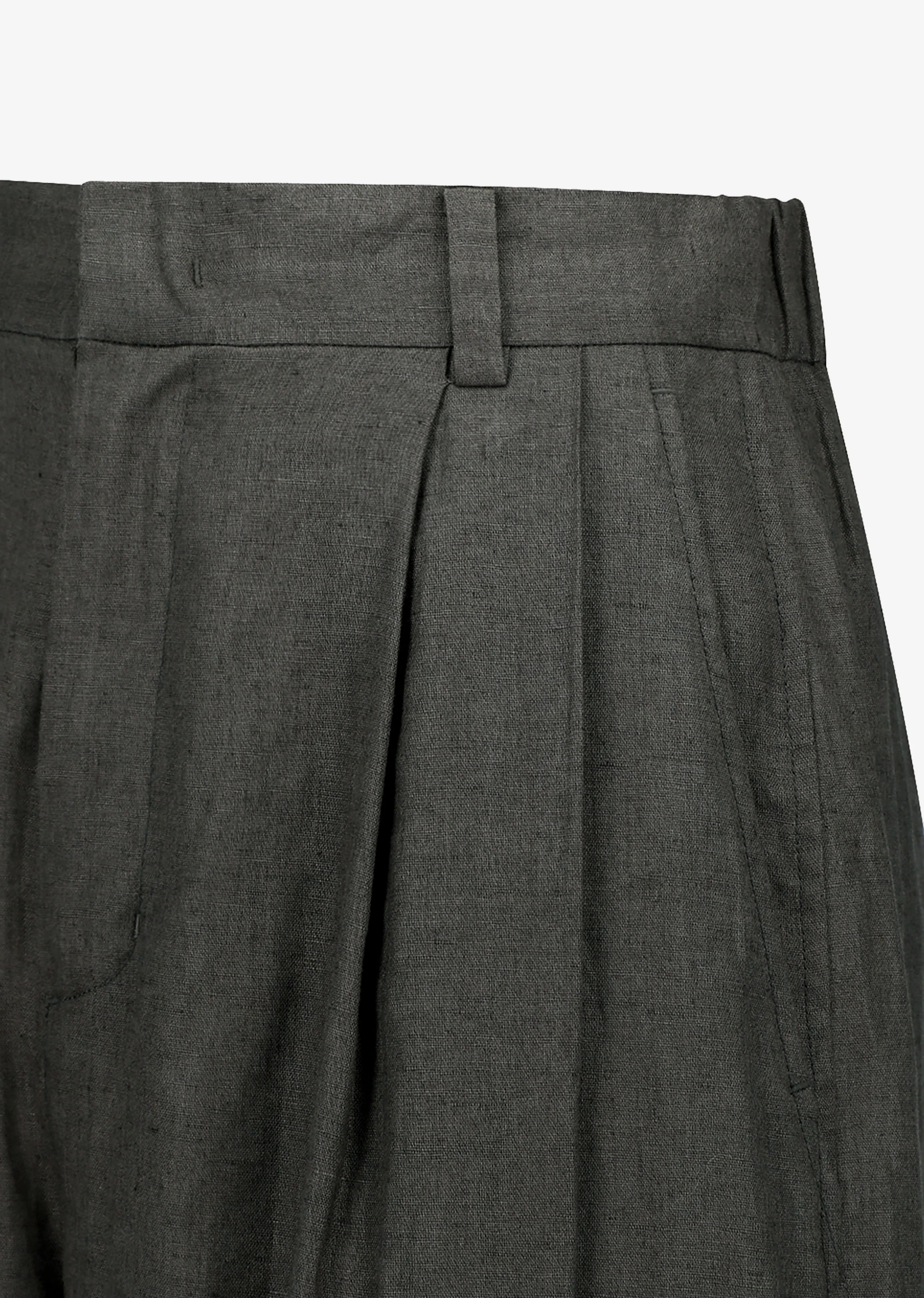 Amomento Linen Two Tuck Wide Pants - Khaki Grey - Image 5