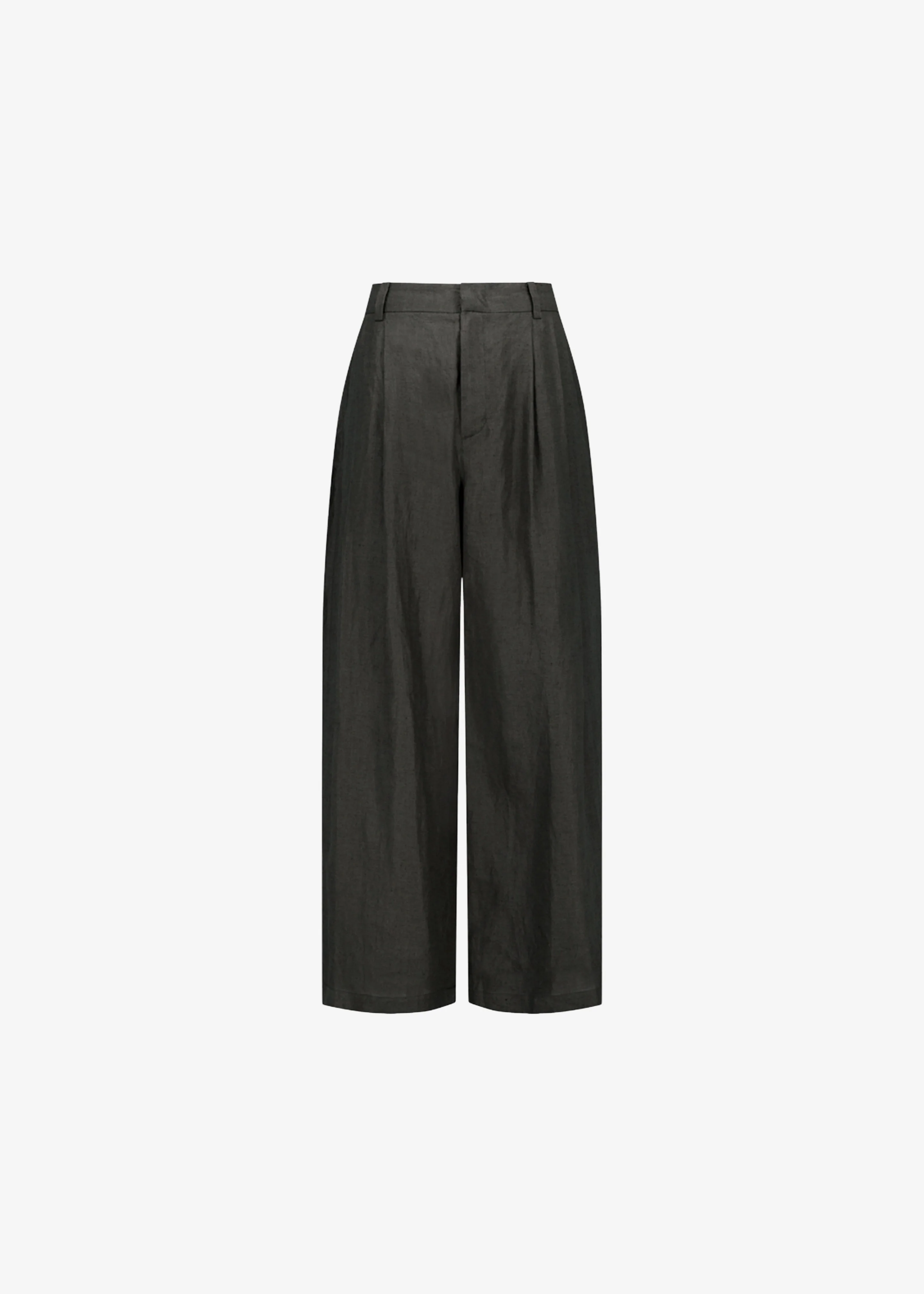 Amomento Linen Two Tuck Wide Pants - Khaki Grey - Image 7