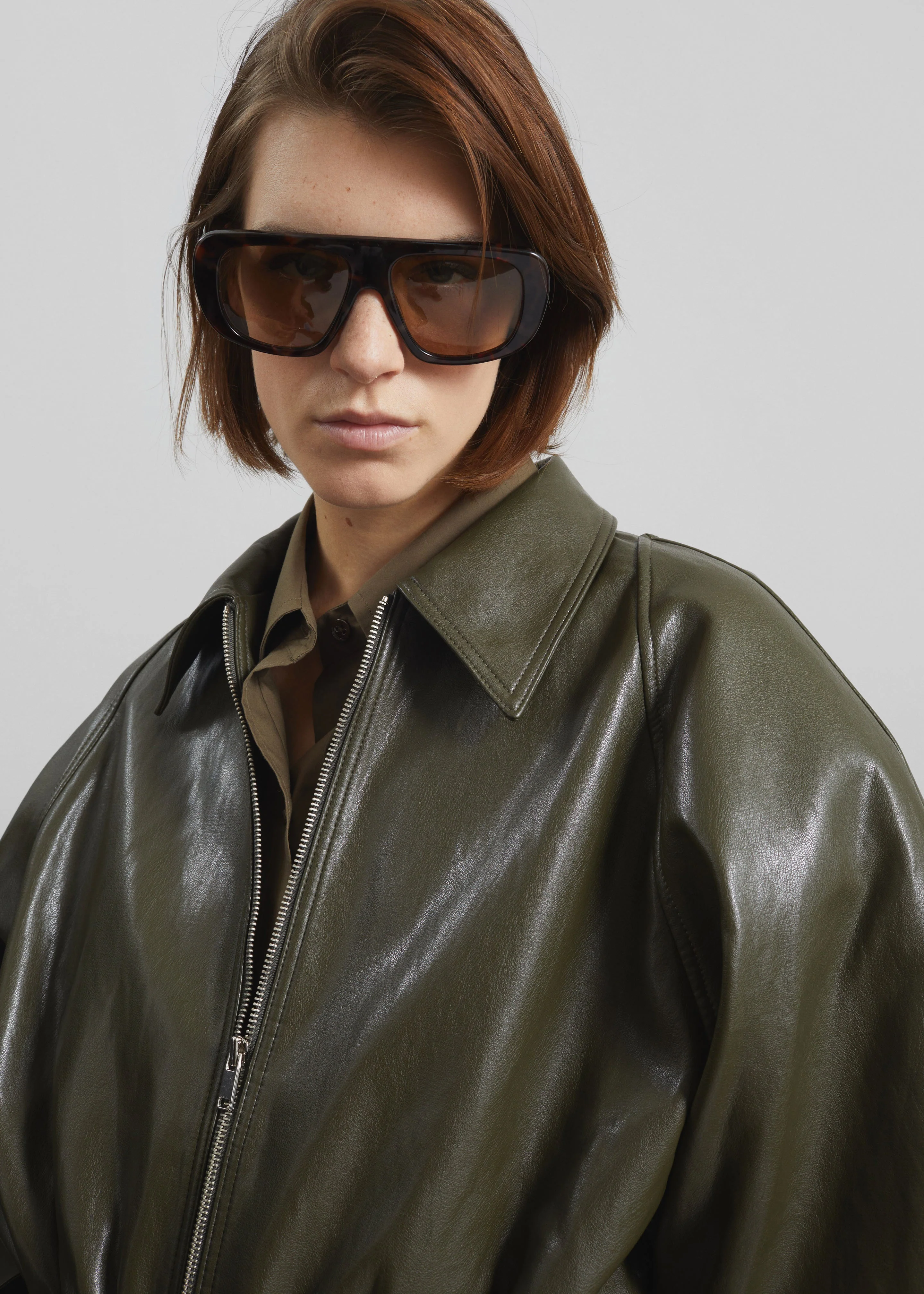 Annette Faux Leather Peplum Jacket - Olive - Image 4