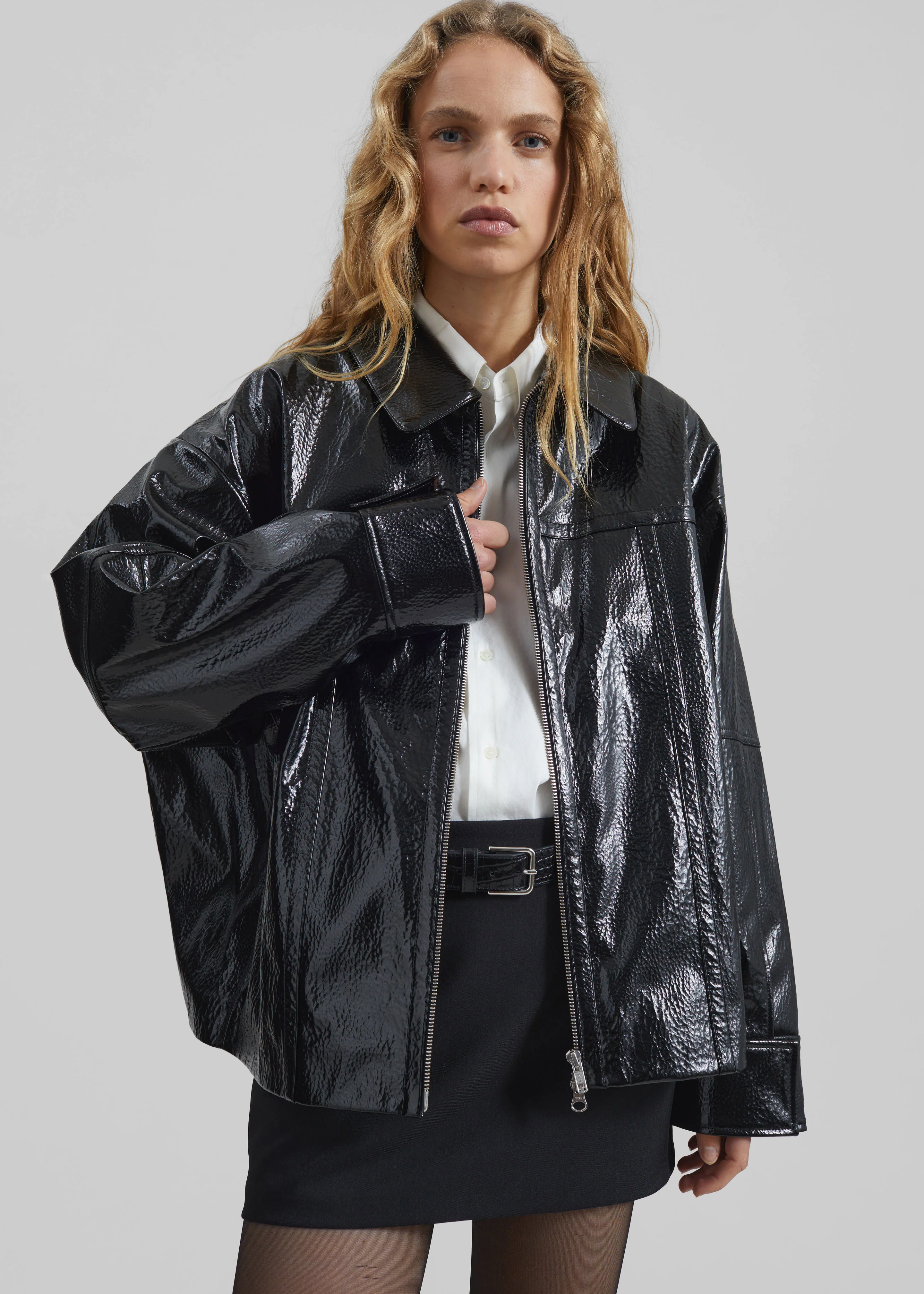 Arbor Crackled Faux Leather Jacket - Black - Image 8