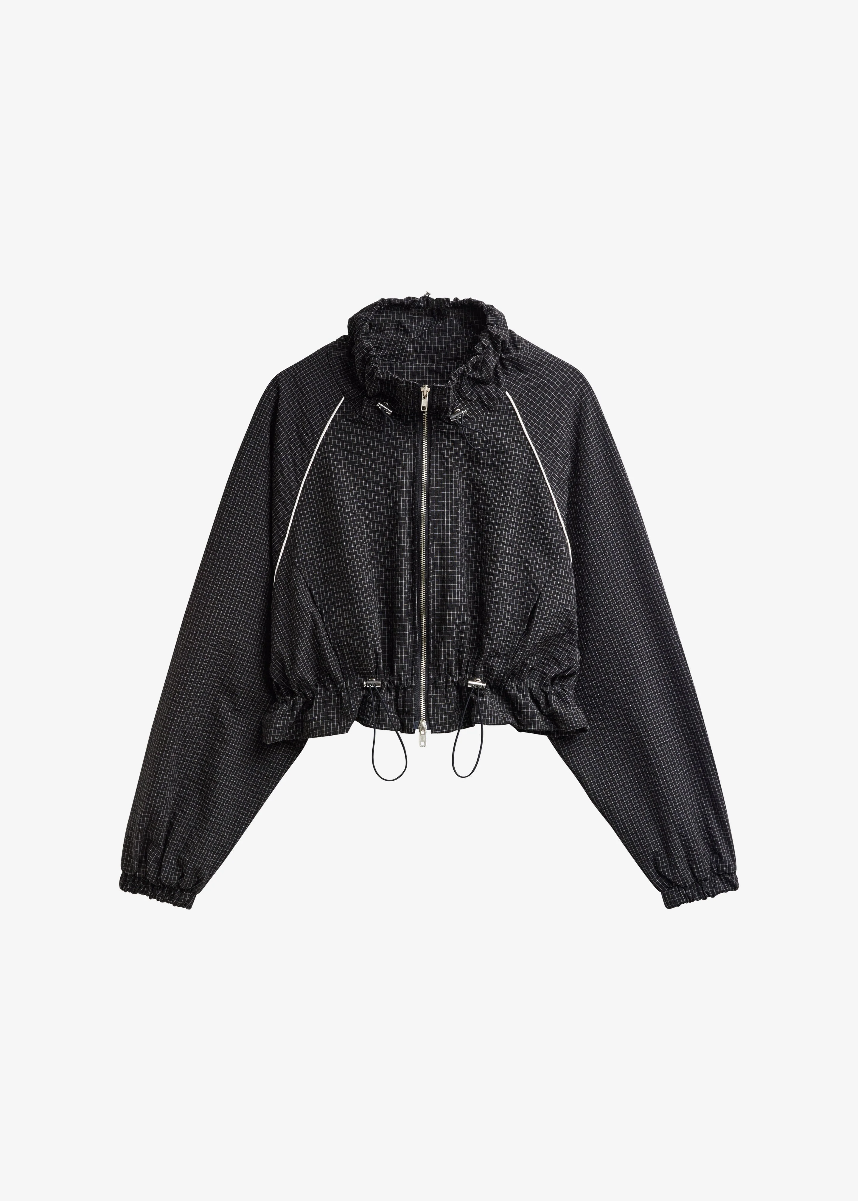 Arizona Seersucker Drawstring Track Jacket - Checked Black - Image 11