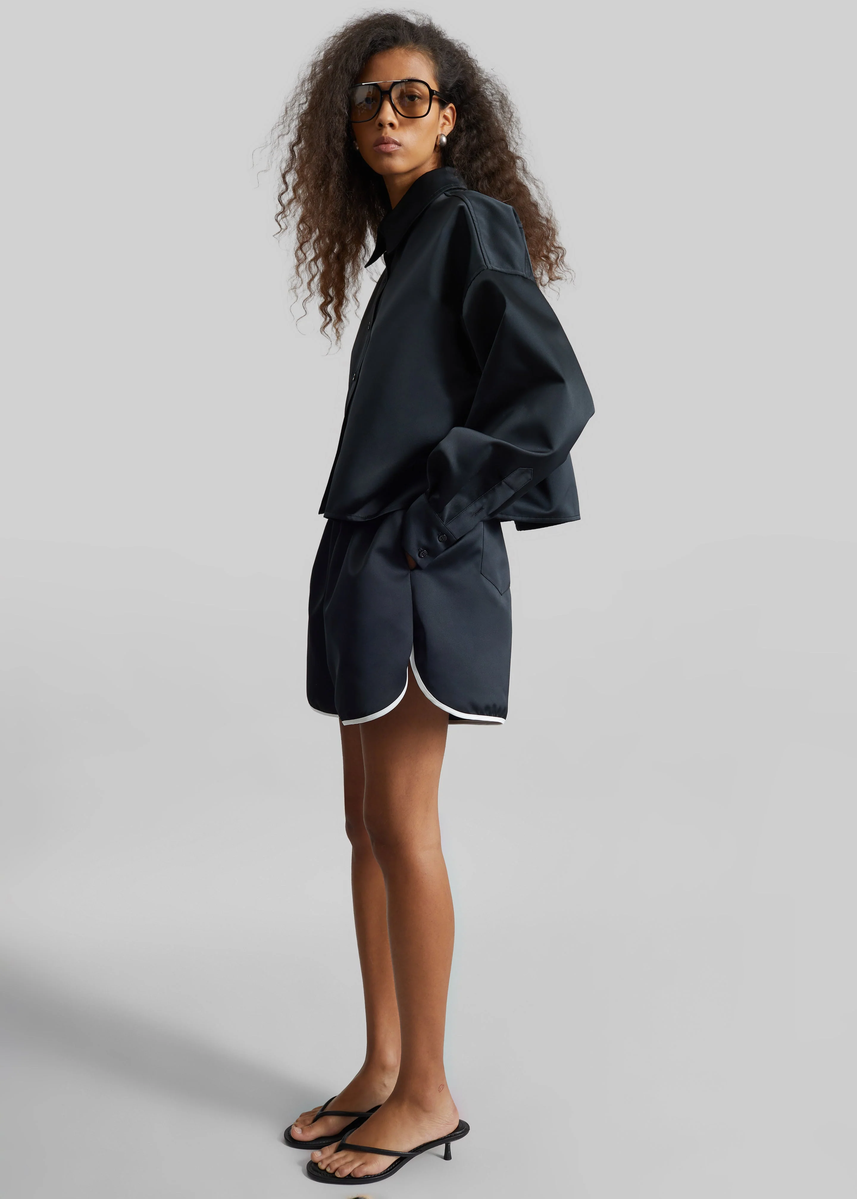 Arlen Satin Boxy Shirt - Black - Image 2