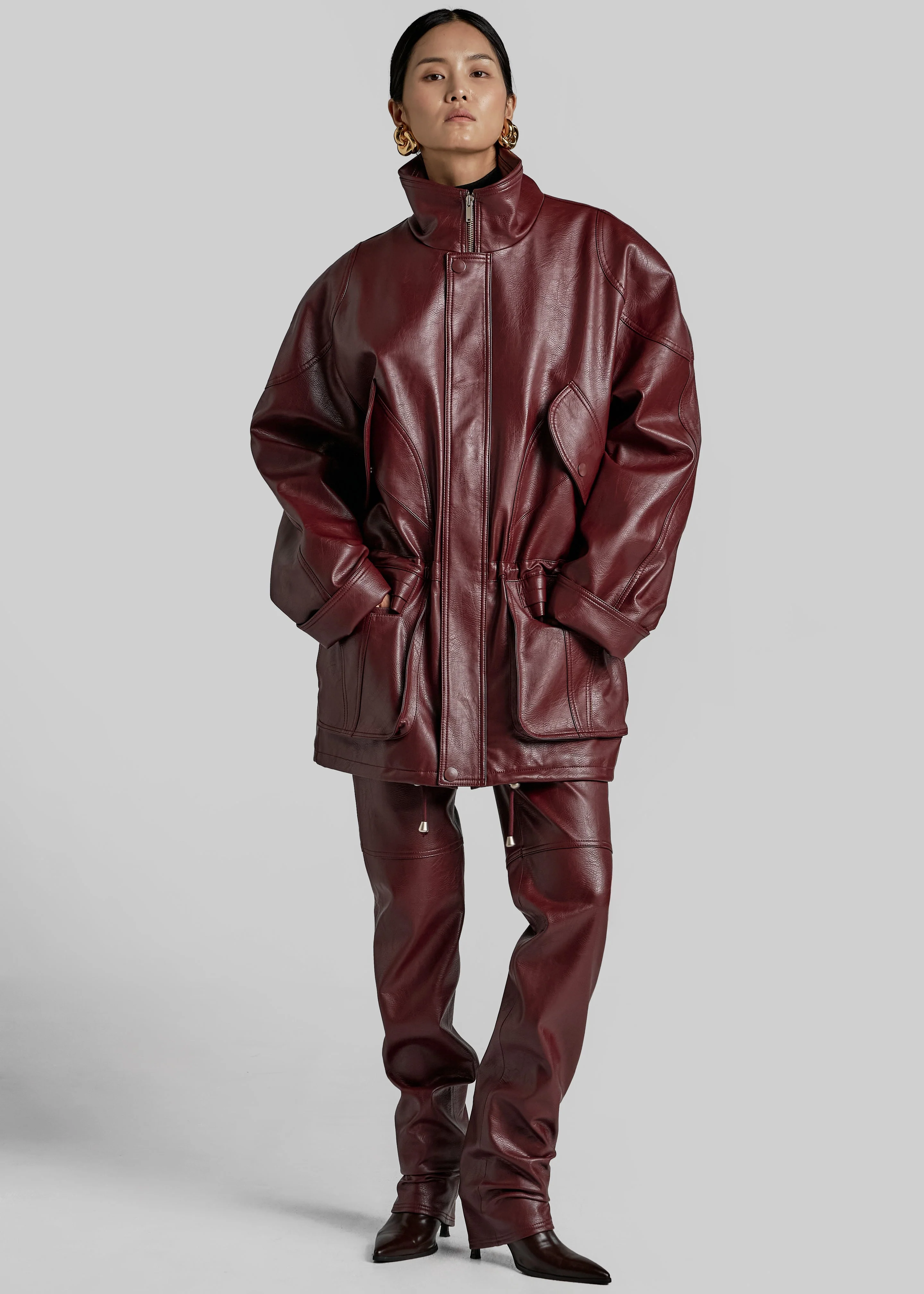 Ascona Faux Leather Jacket - Burgundy - Image 4