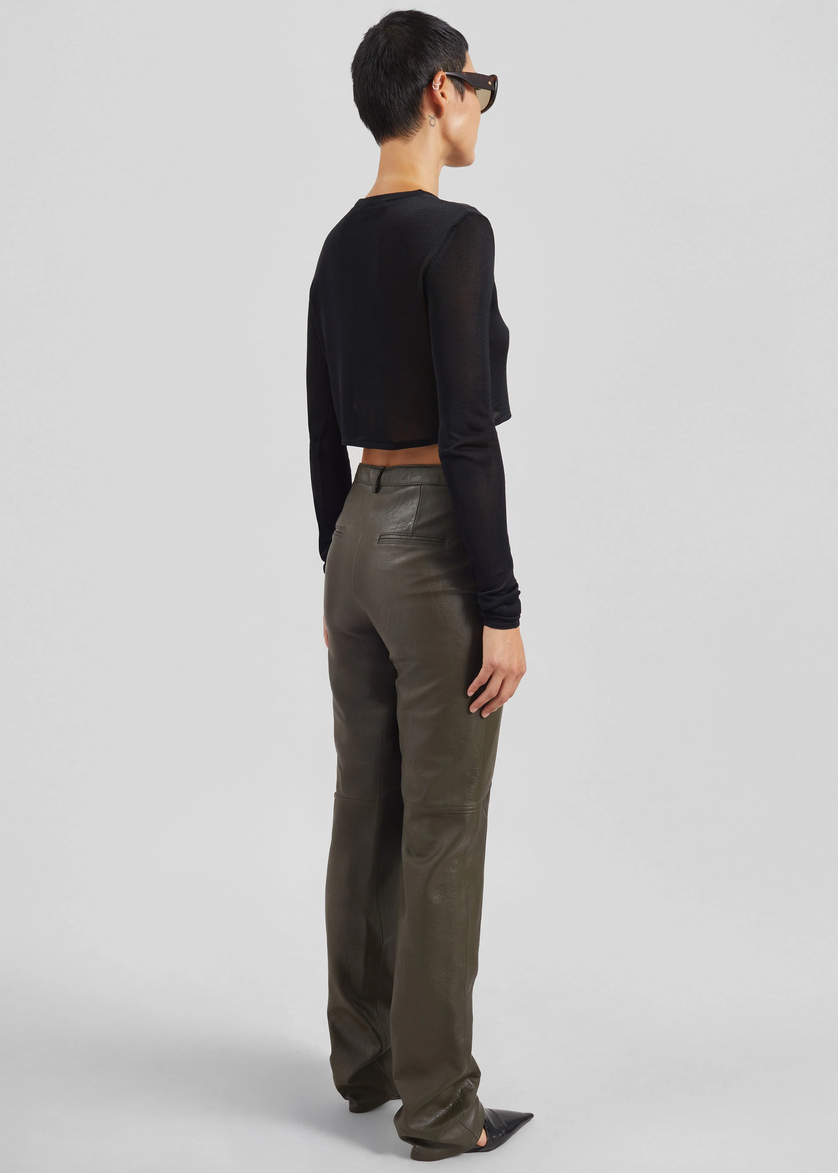 Ascona Faux Leather Pants - Dark Olive - Image 10
