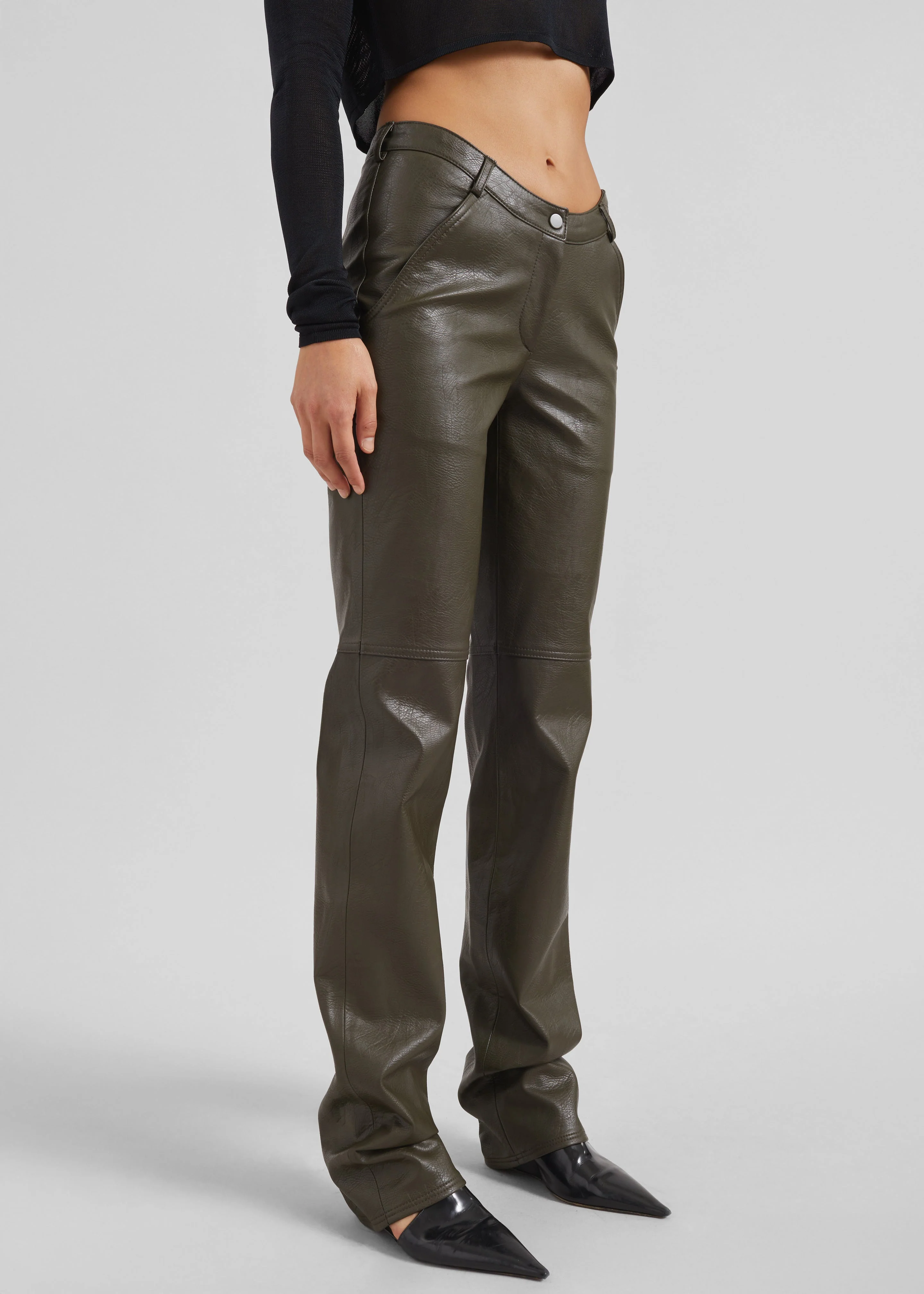 Ascona Faux Leather Pants - Dark Olive - Image 6