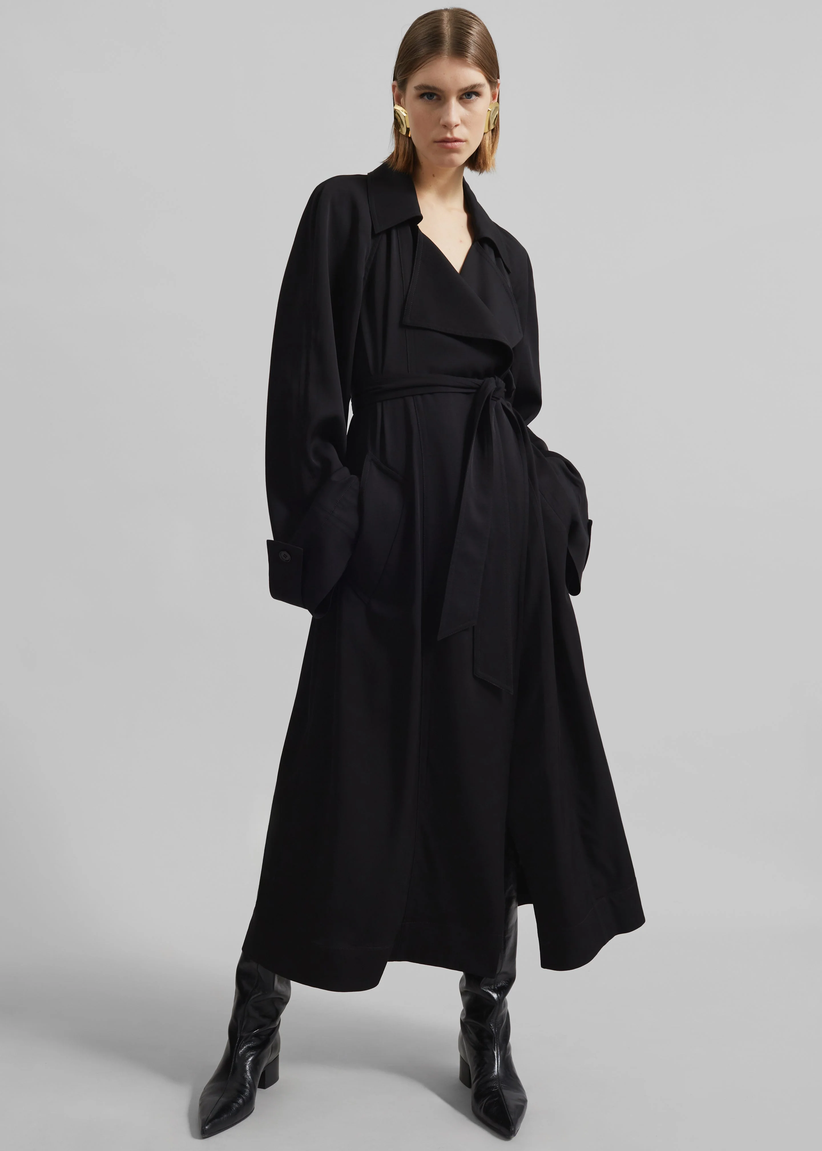 Astoria Cut-Out Raglan Sleeve Trench Coat - Black - Image 9