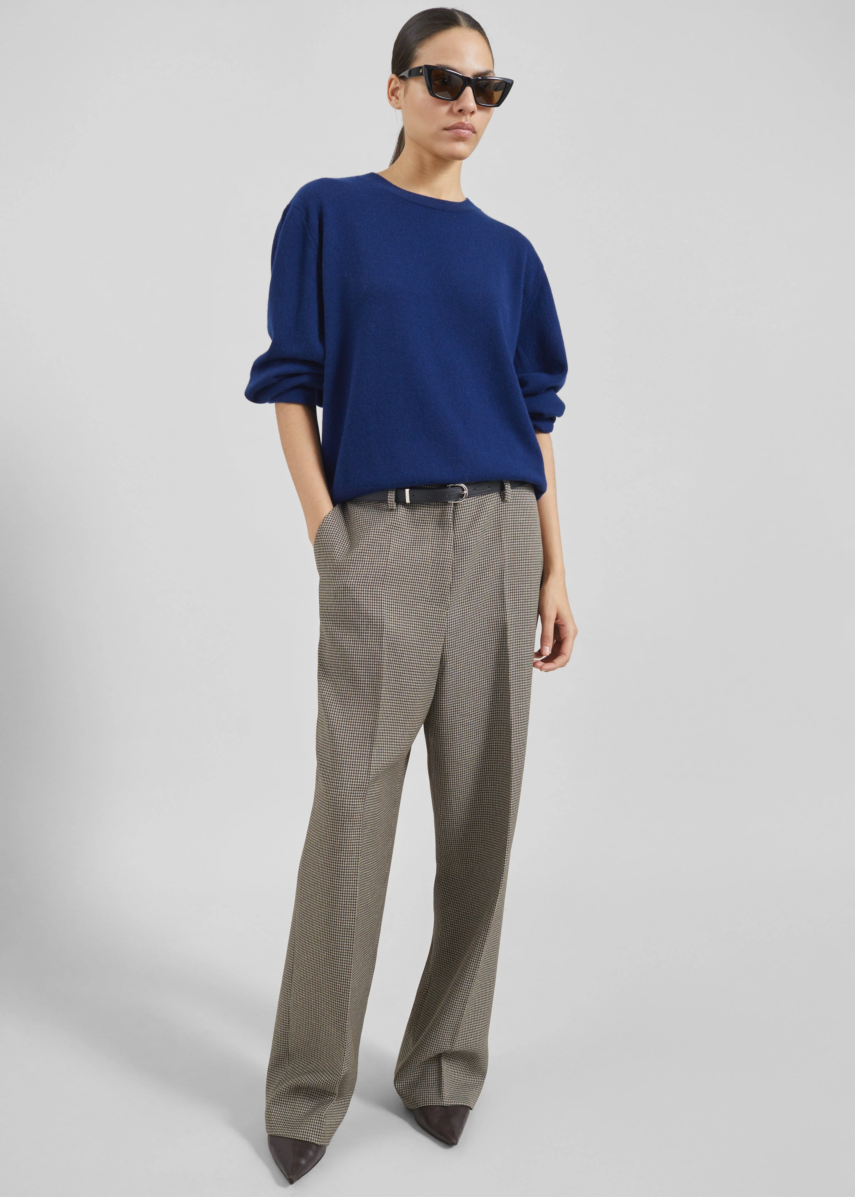 Aubel Belted Straight Pants - Black Houndstooth - Image 3