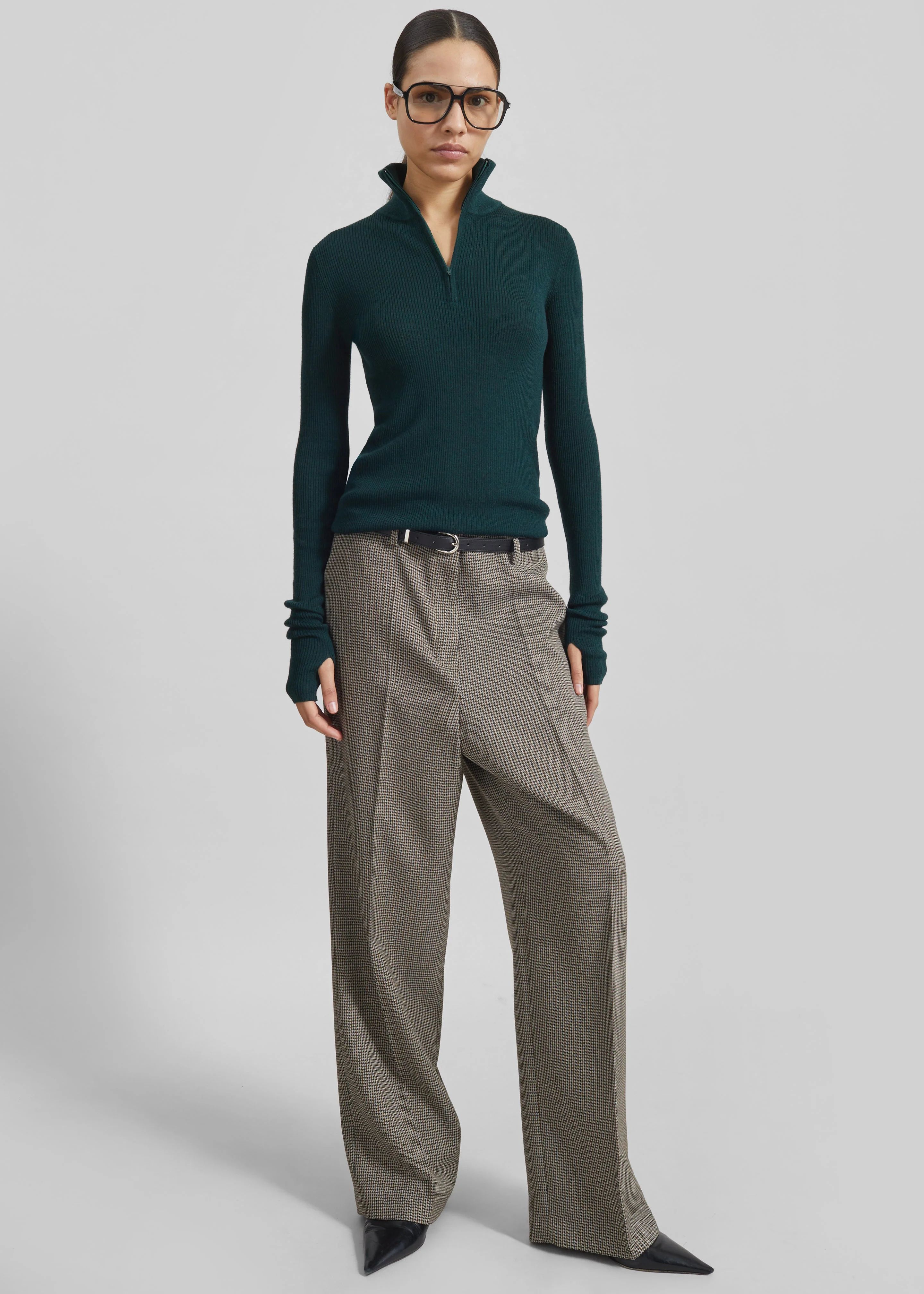 Aubel Belted Straight Pants - Black Houndstooth - Image 6