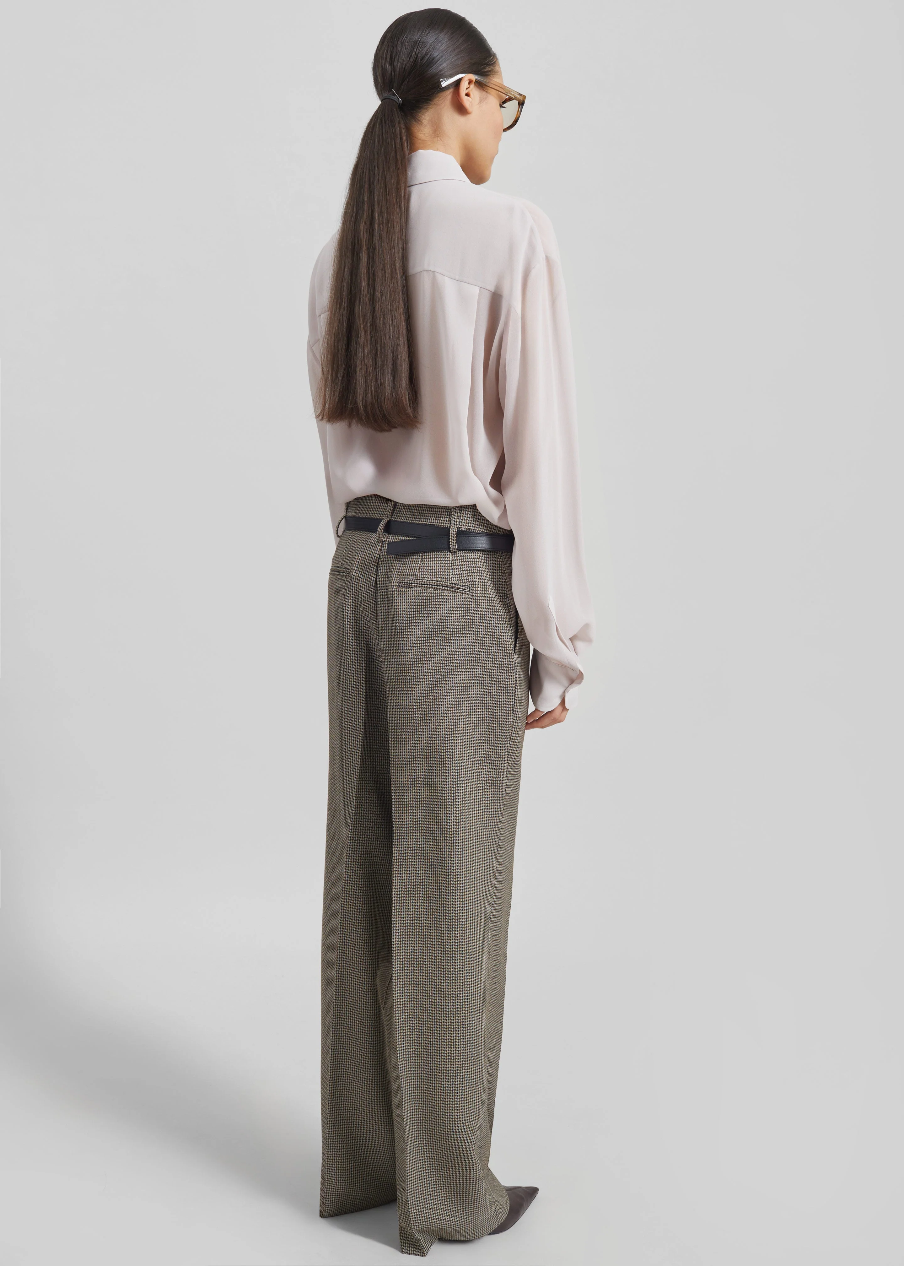 Aubel Belted Straight Pants - Black Houndstooth - Image 7