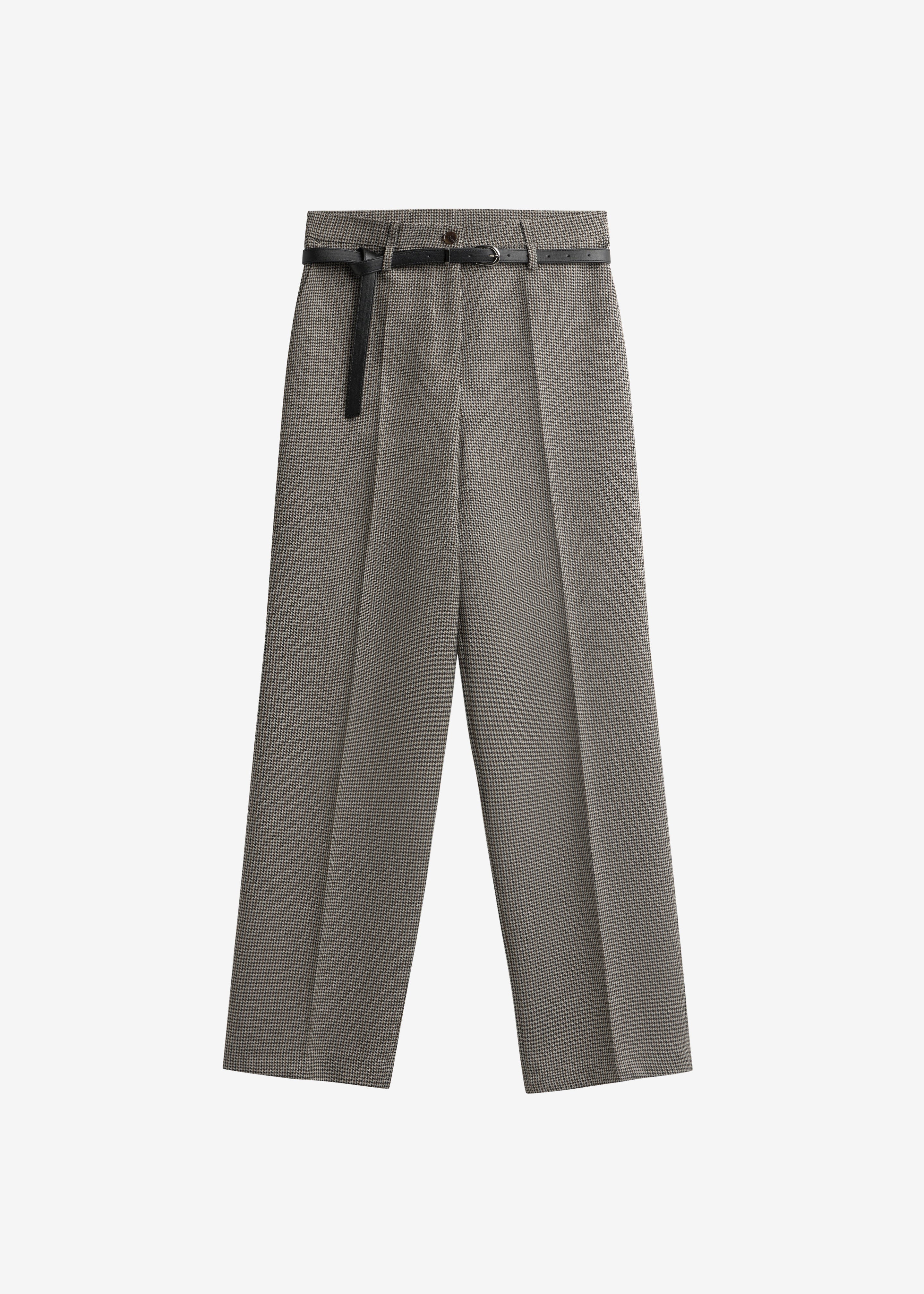 Aubel Belted Straight Pants - Black Houndstooth - Image 8