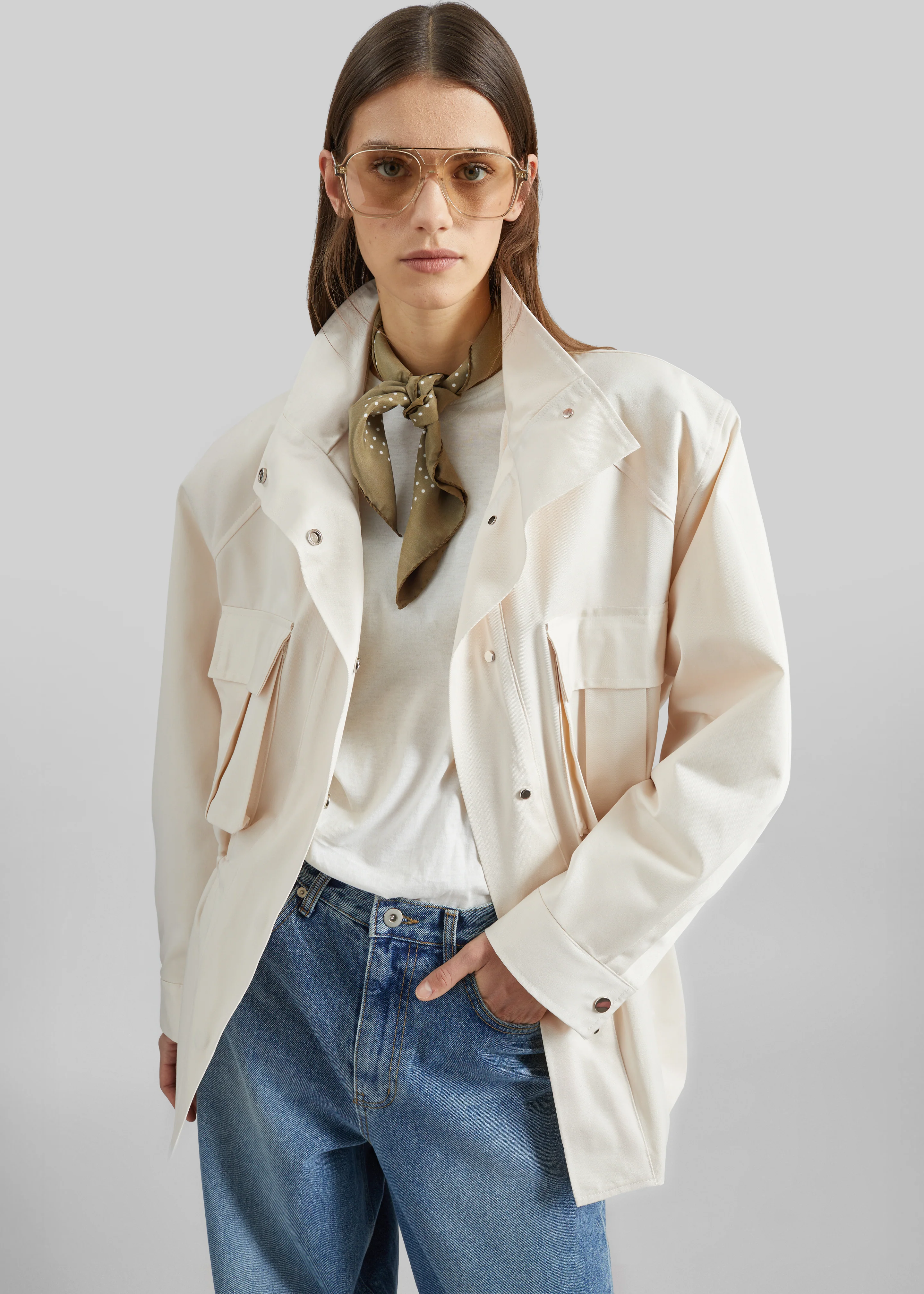 Bailly Padded Utility Jacket - Cream - Image 9