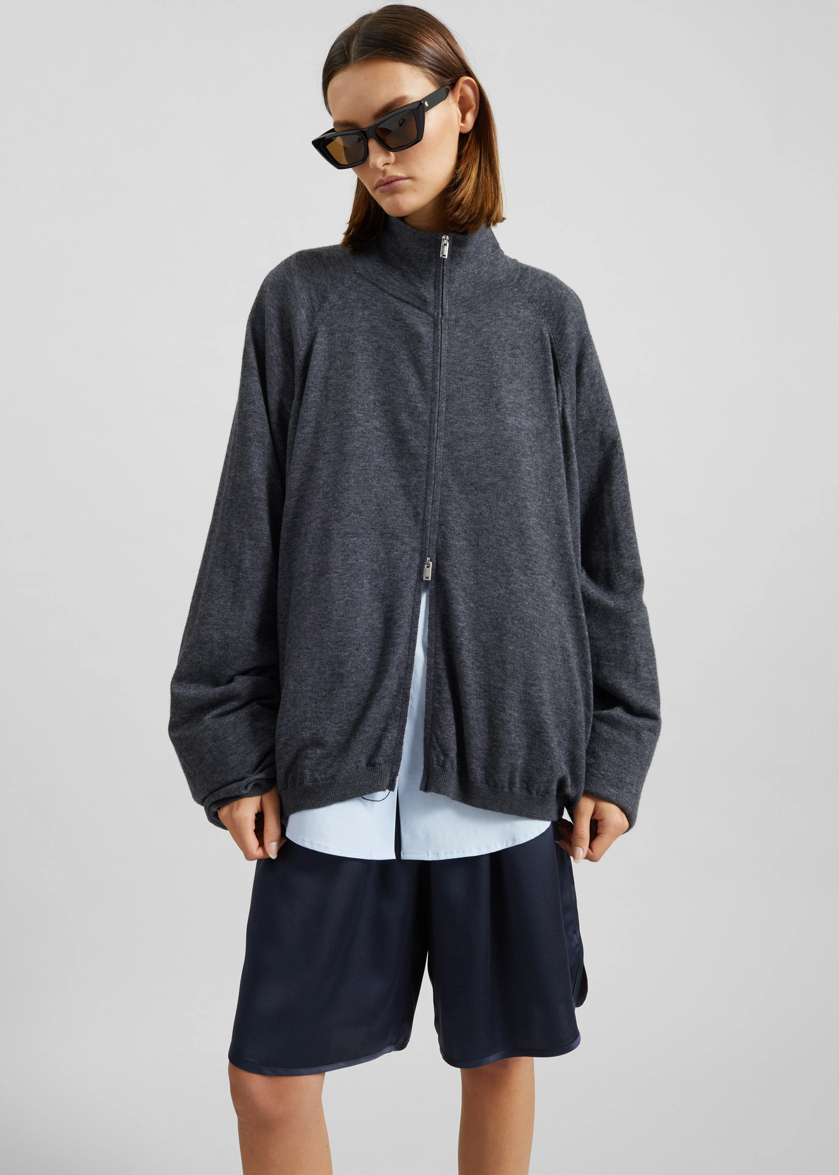 Baxe Knit Track Jacket - Dark Grey Melange - Image 4