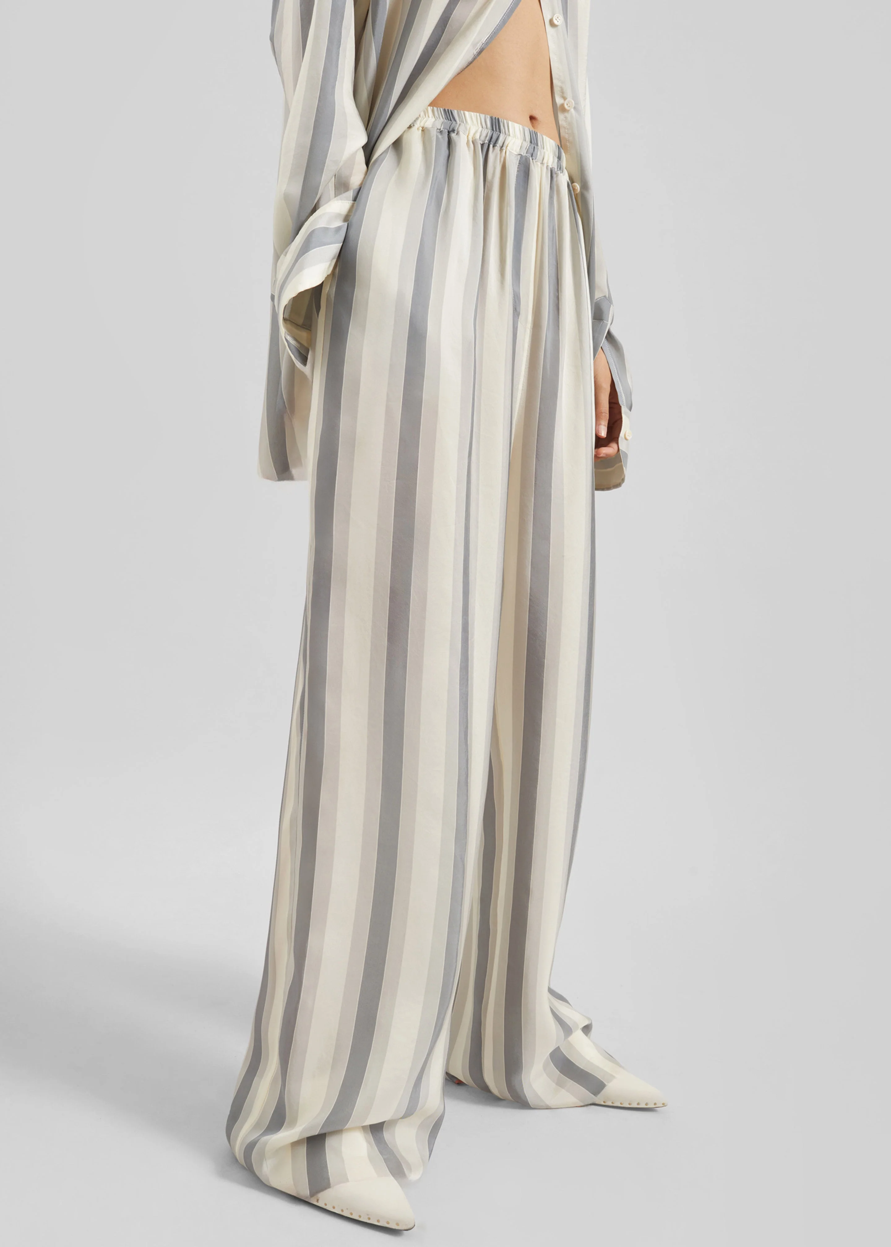 Baxter Sheer Fluid Track Pants - White/Grey Stripe - Image 2