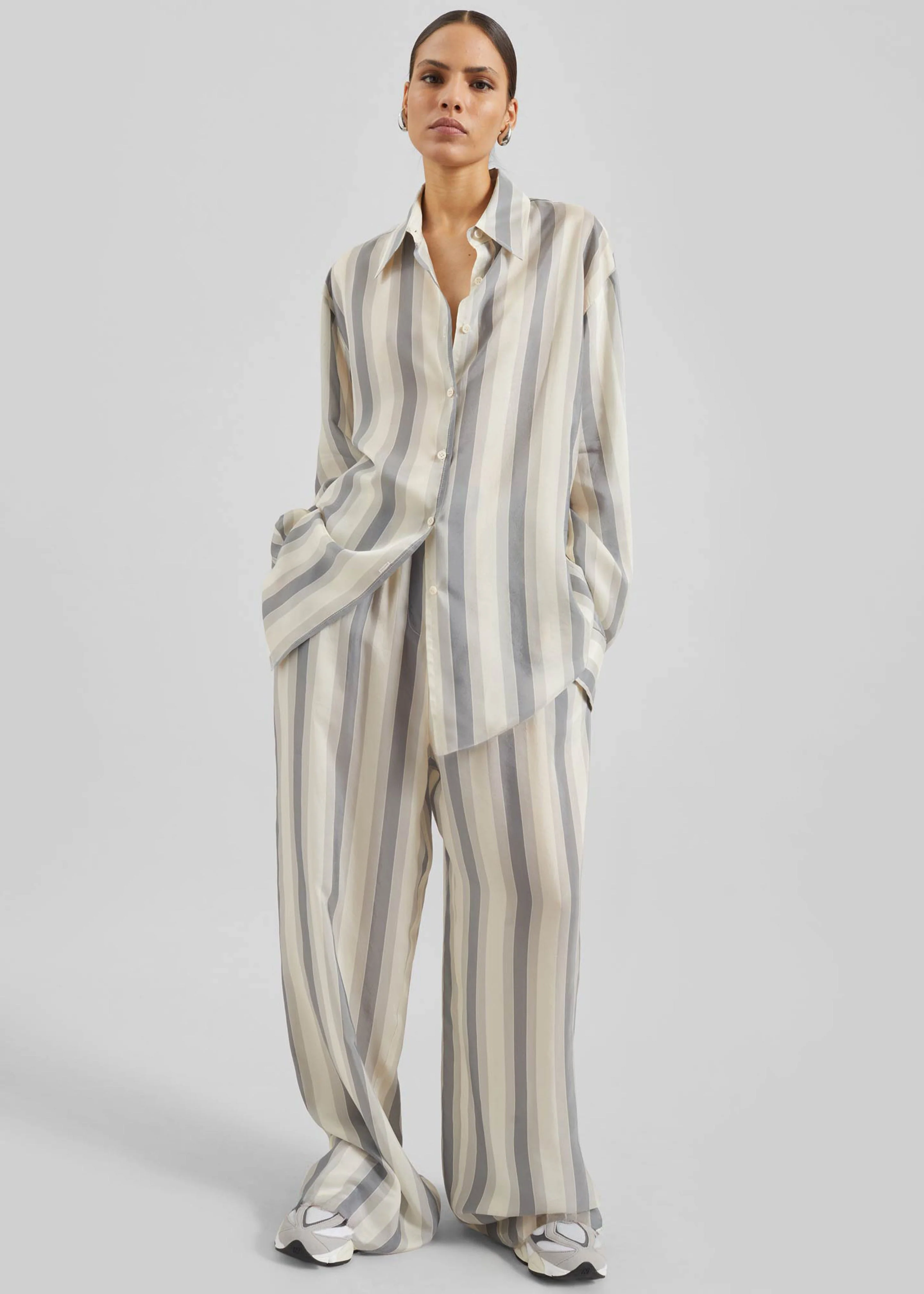 Baxter Sheer Fluid Track Pants - White/Grey Stripe - Image 4