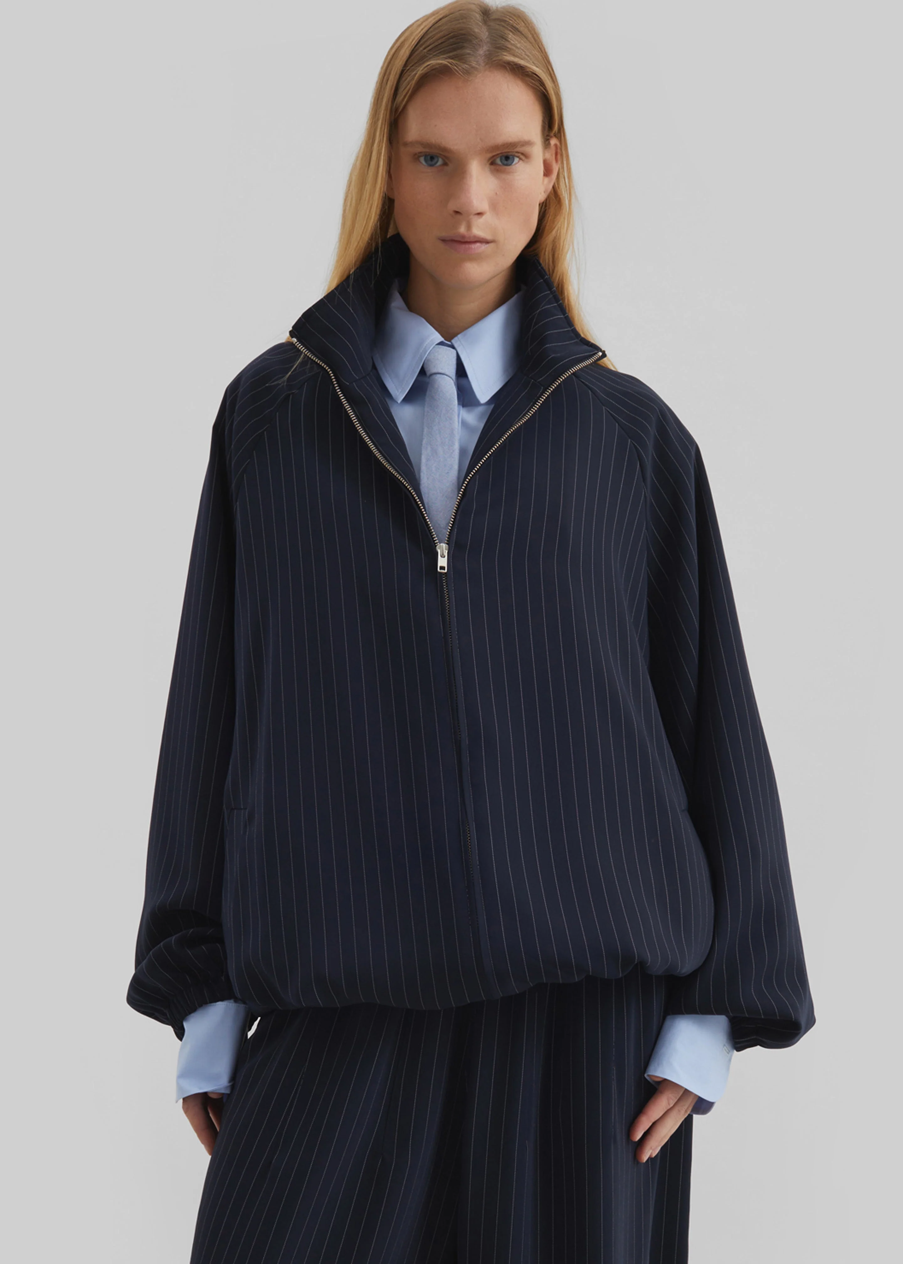 Baxter Track Jacket - Navy/White Pinstripe - Image 8