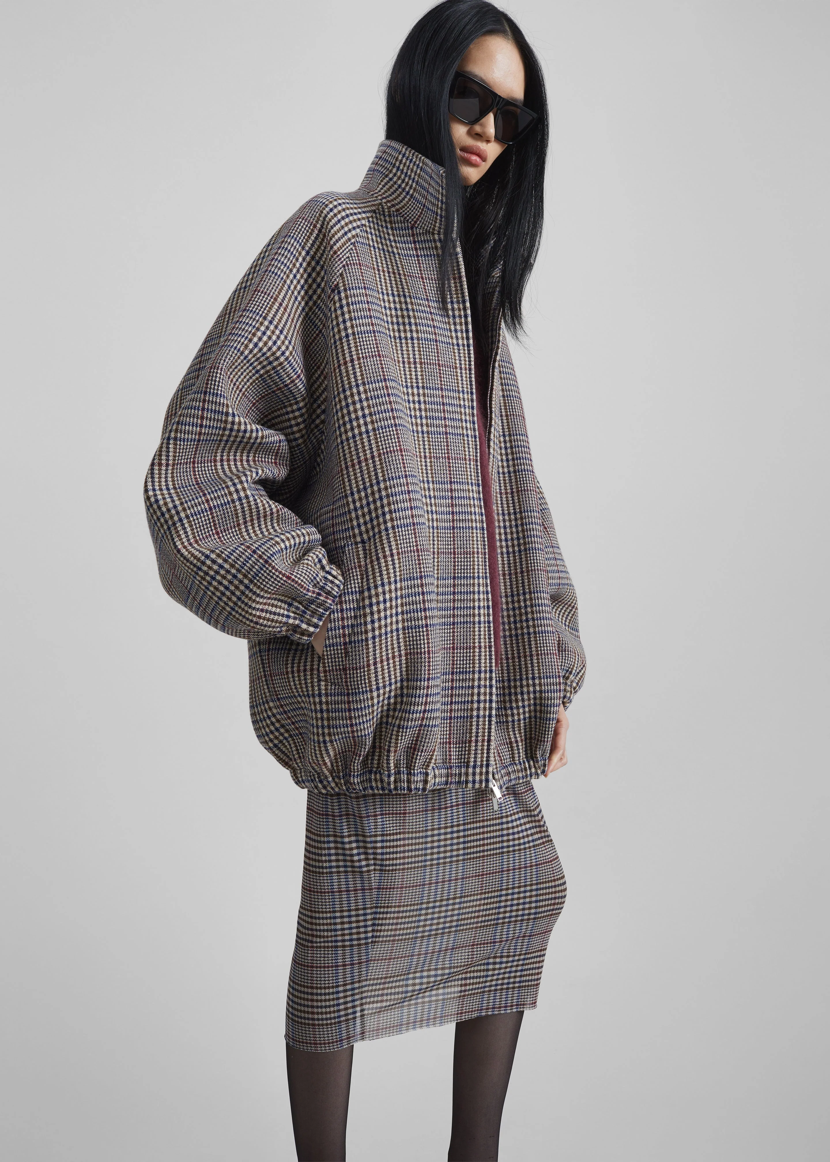 Baxter Wool Track Jacket - Beige Glen Plaid - Image 2