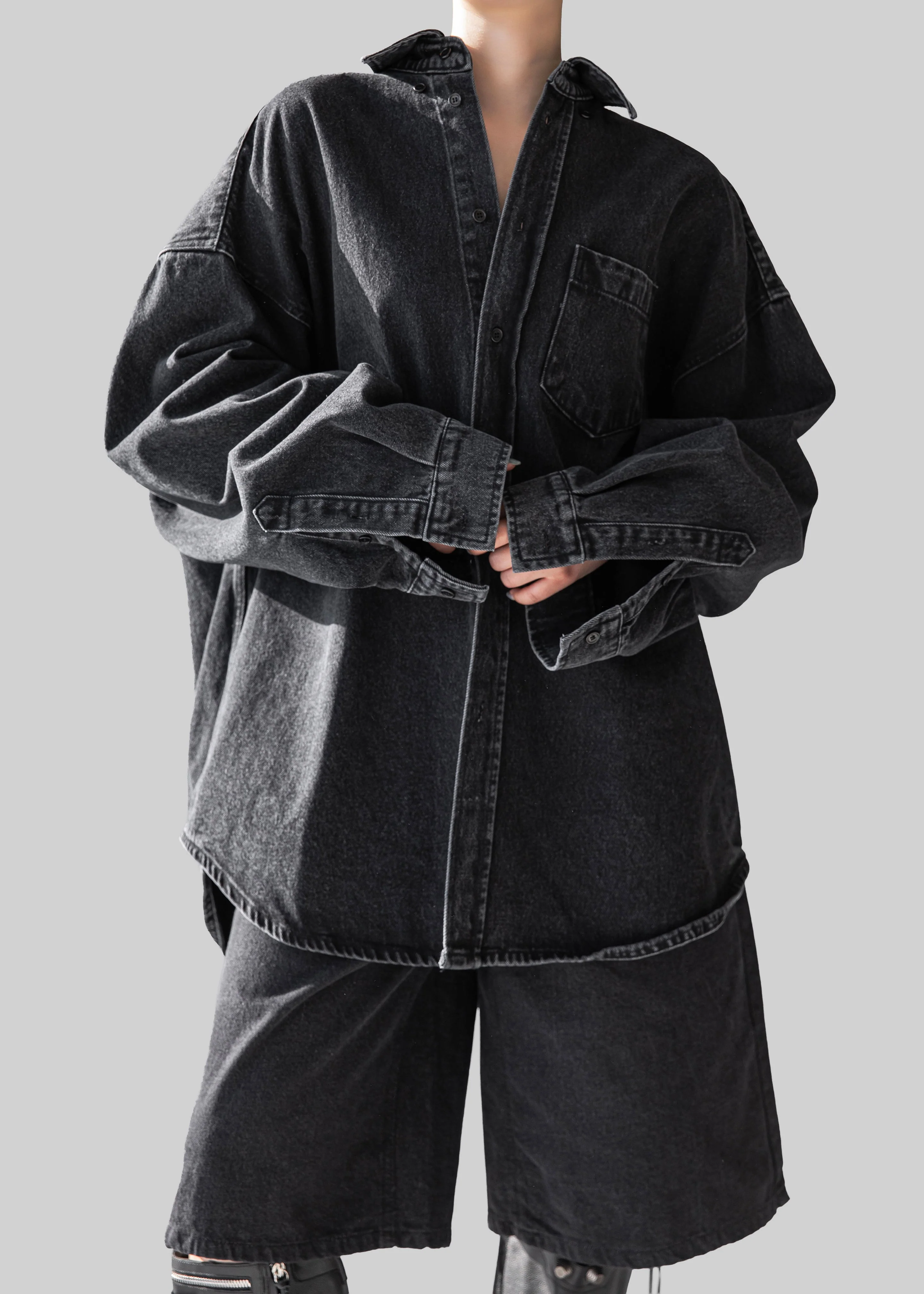 Belvis Oversized Denim Shirt - Black Wash - Image 3
