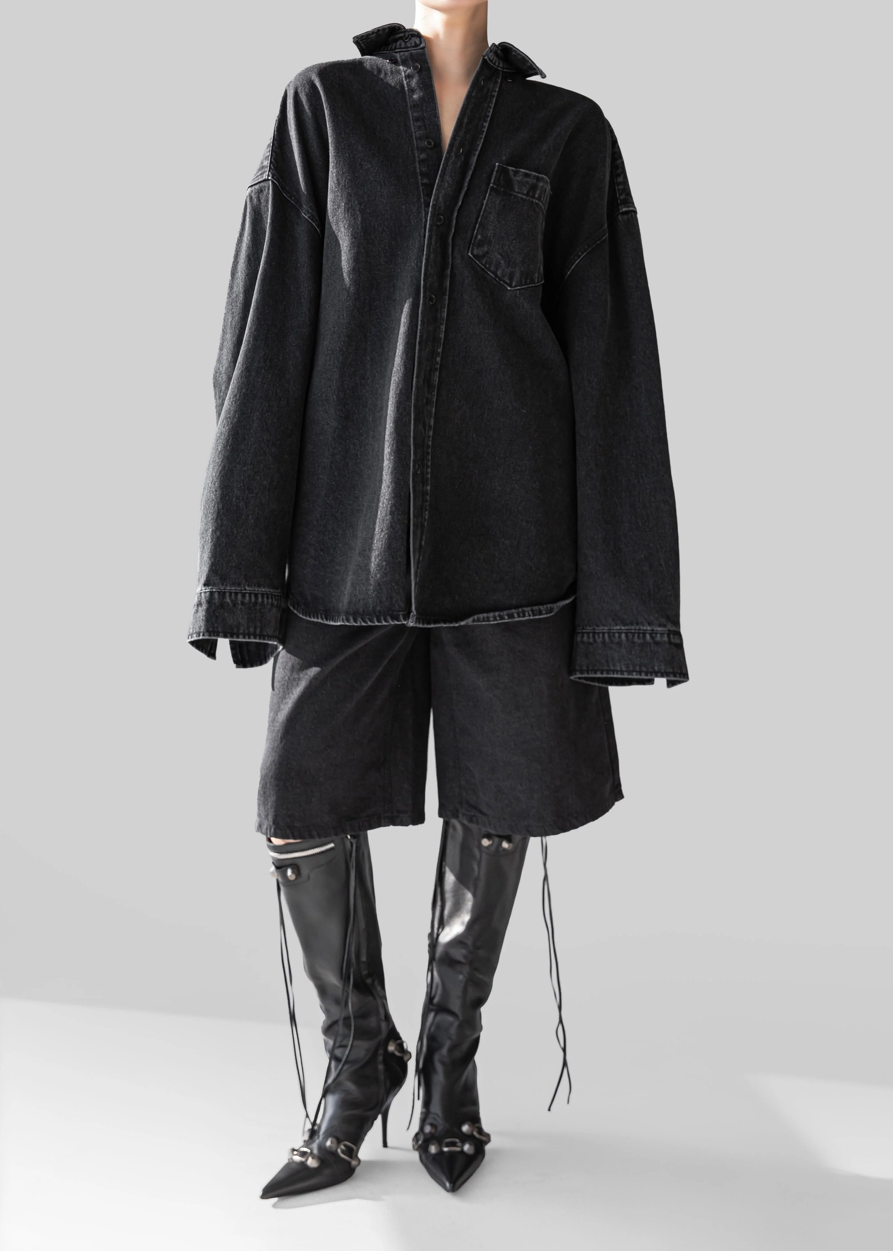 Belvis Oversized Denim Shirt - Black Wash - Image 4