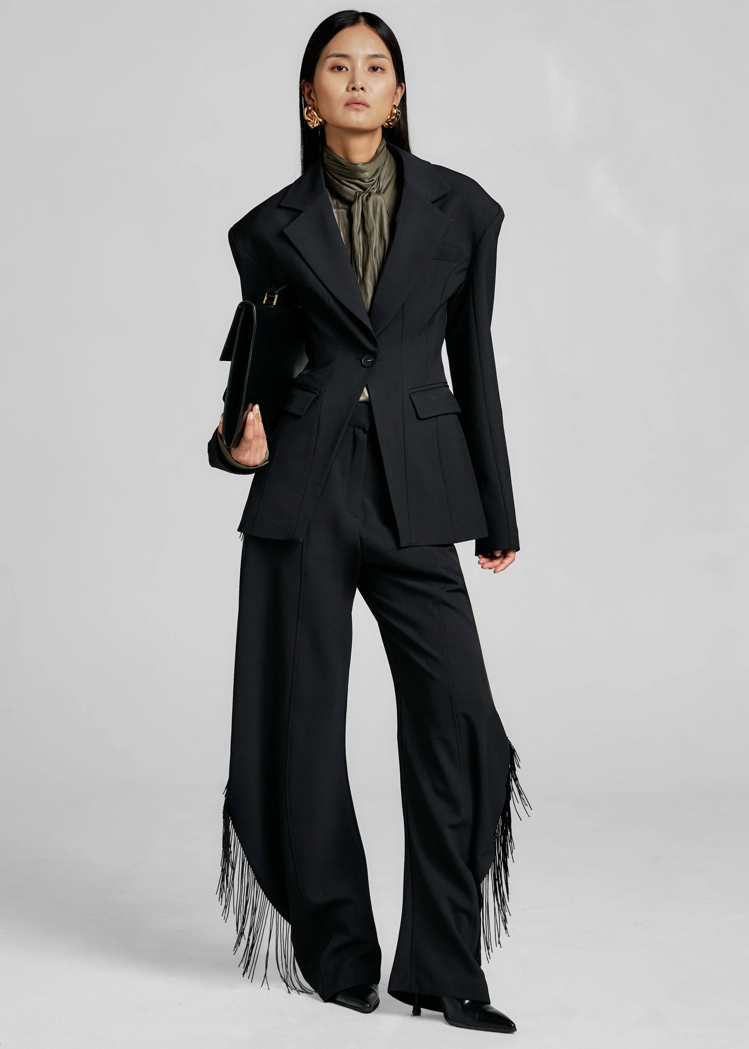 Bianca Fringed Barrel Leg Pants - Black - Image 2
