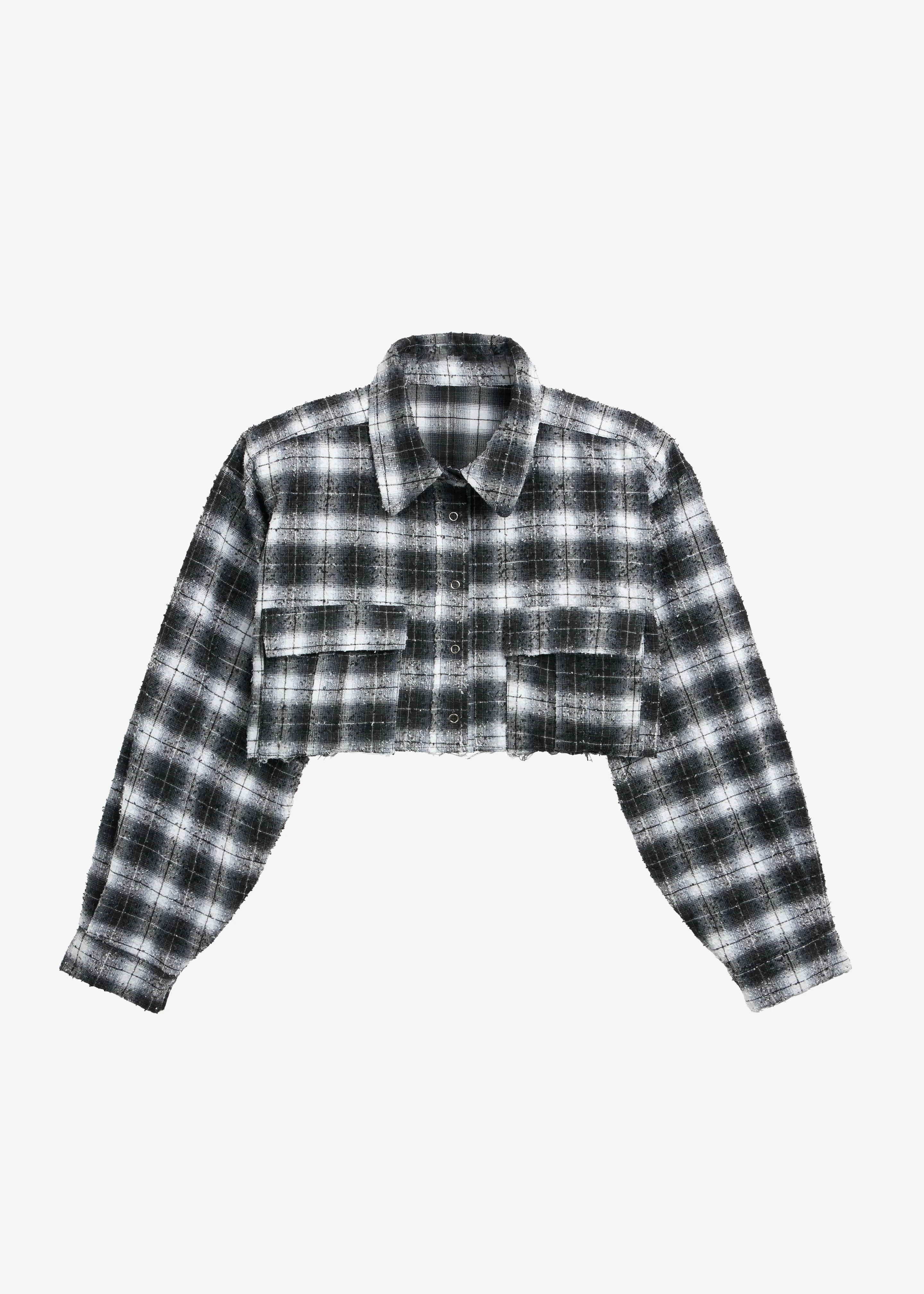 Biasca Distressed Cropped Shirt - Black Plaid - Image 10