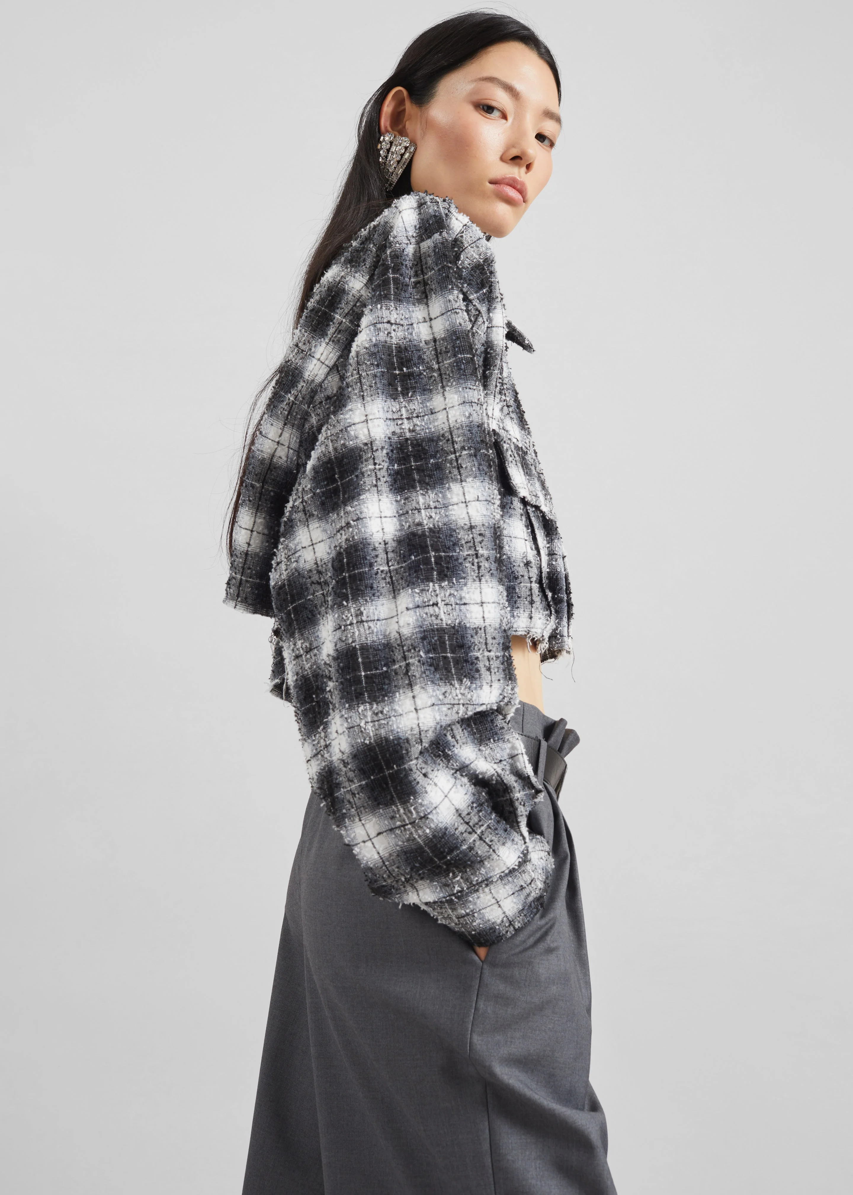 Biasca Distressed Cropped Shirt - Black Plaid - Image 4