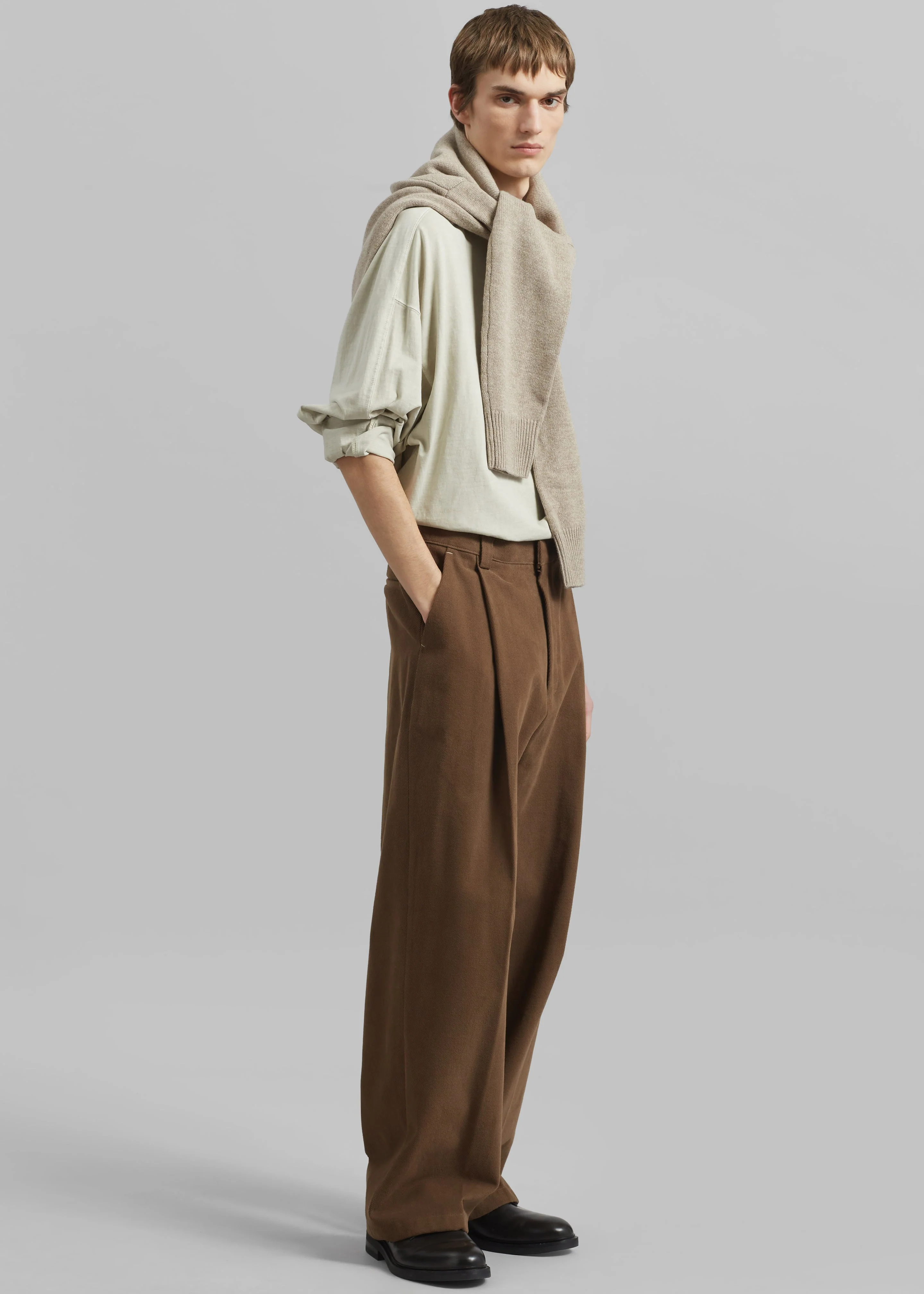 Borken Pleated Twill Pants - Brown - Image 7