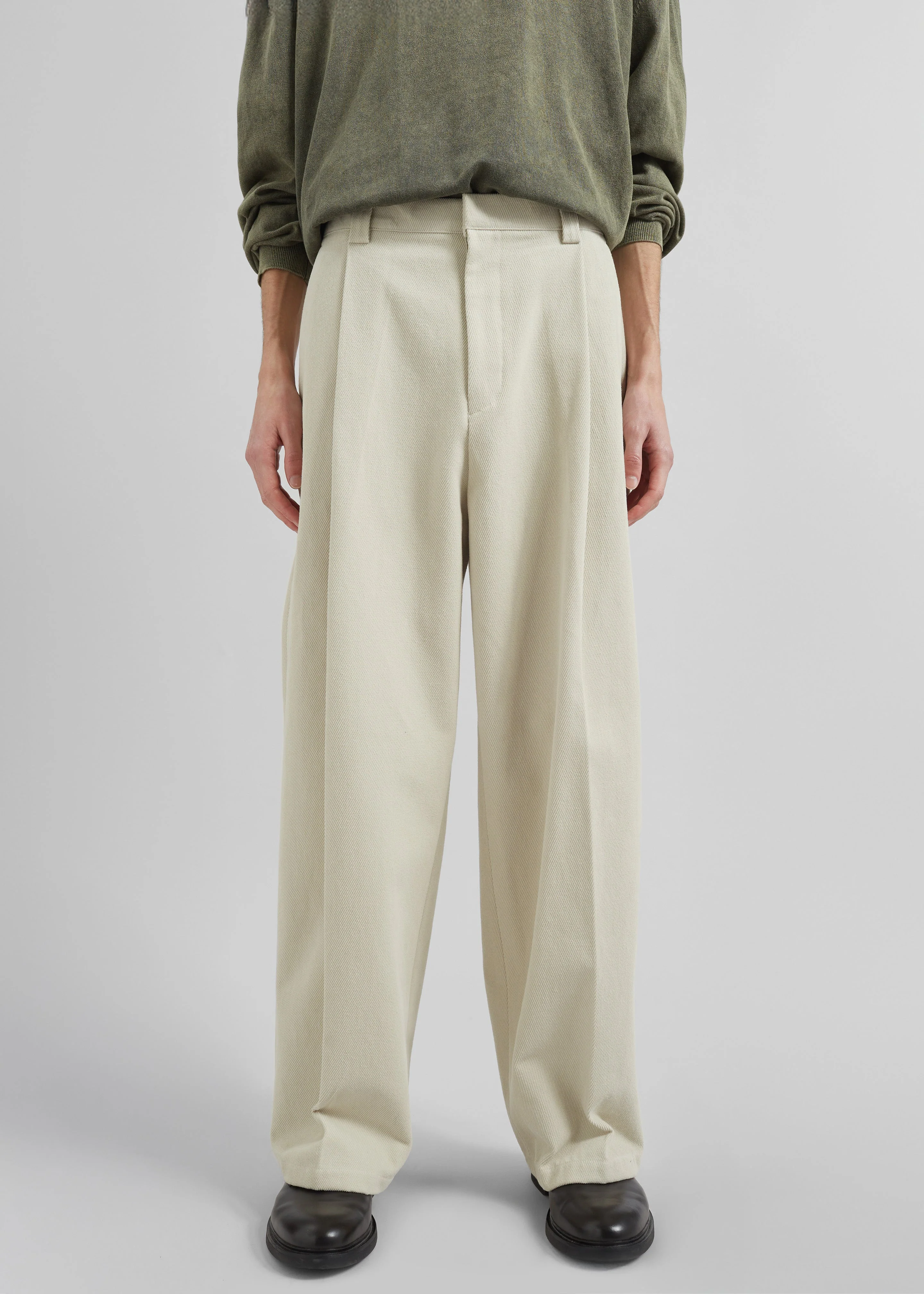 Borken Pleated Twill Pants - Ivory - Image 4