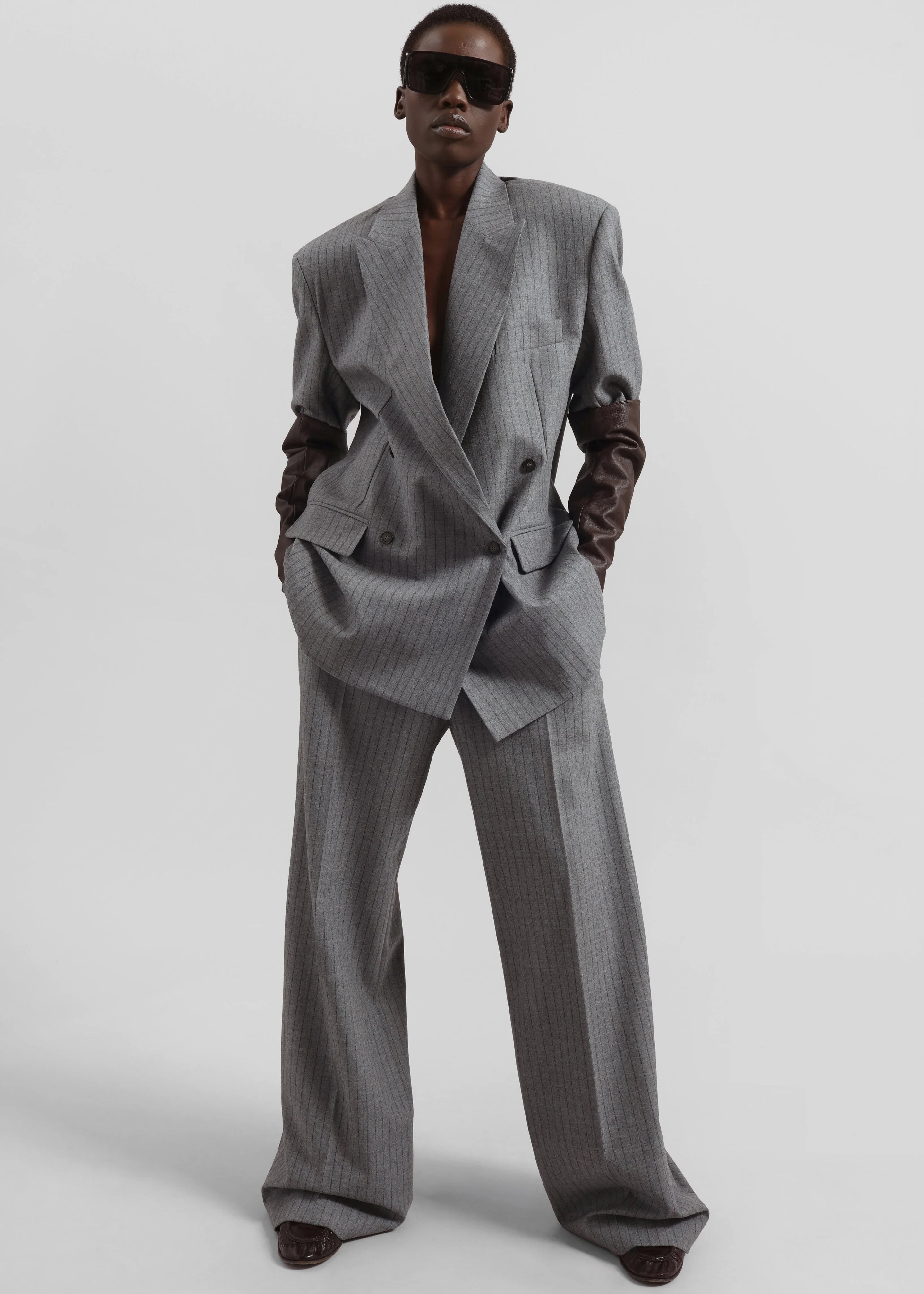 Brickell Striped Trousers - Grey/Brown - Image 7