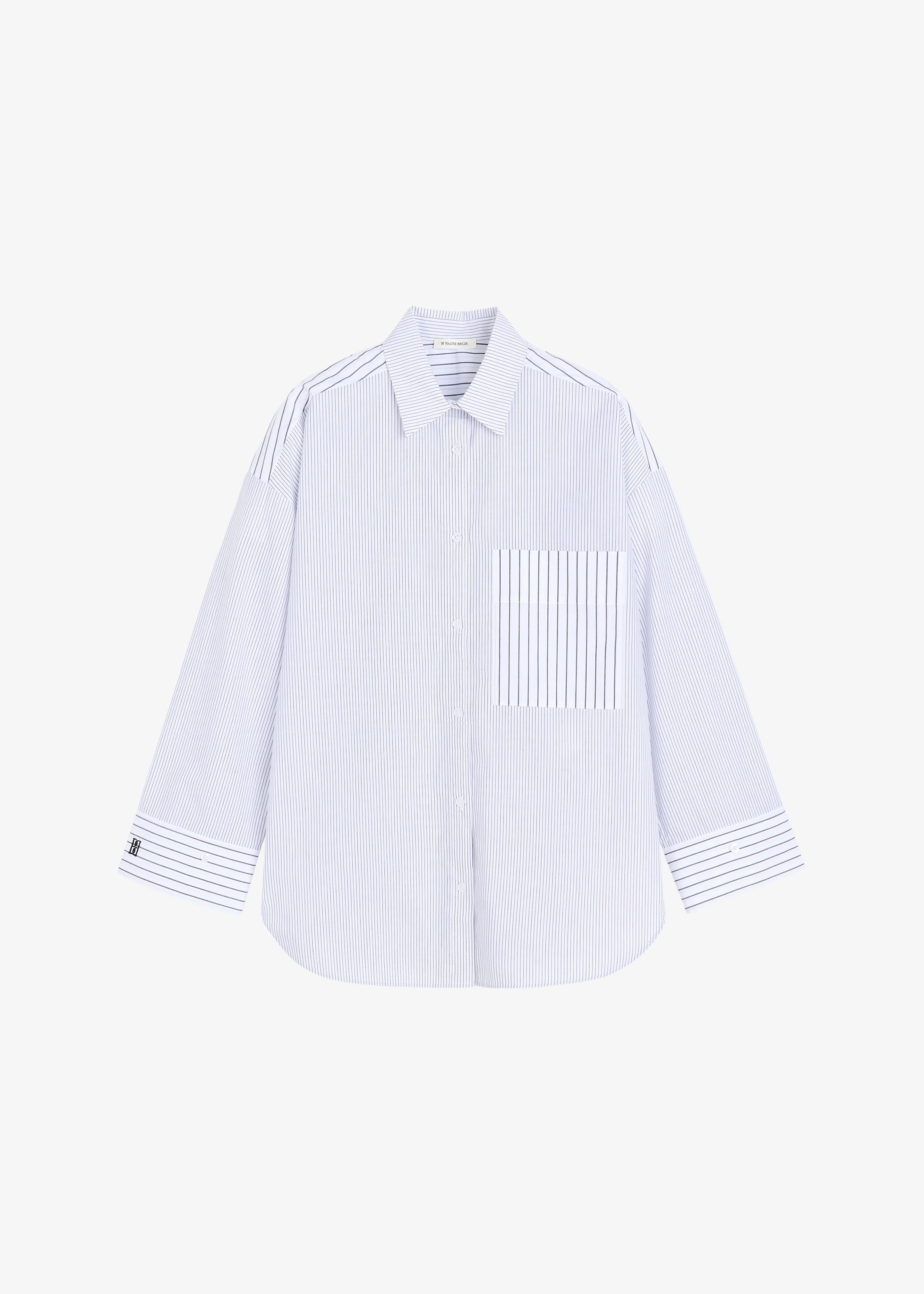 By Malene Birger Derris Shirt - White/Black Mix Stripe - Image 12
