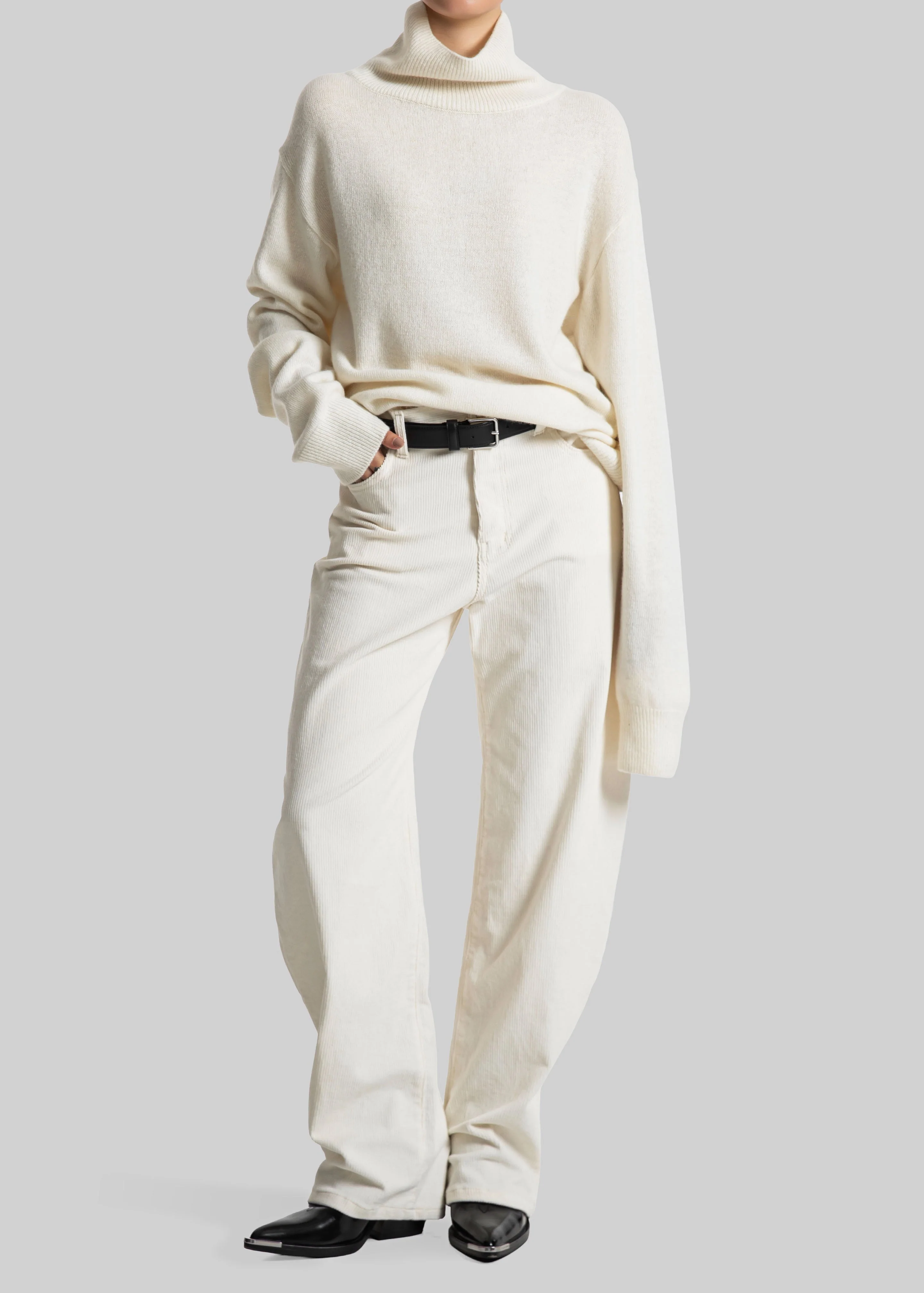 Caistor Corduroy Barrel Leg Pants - Ivory - Image 2