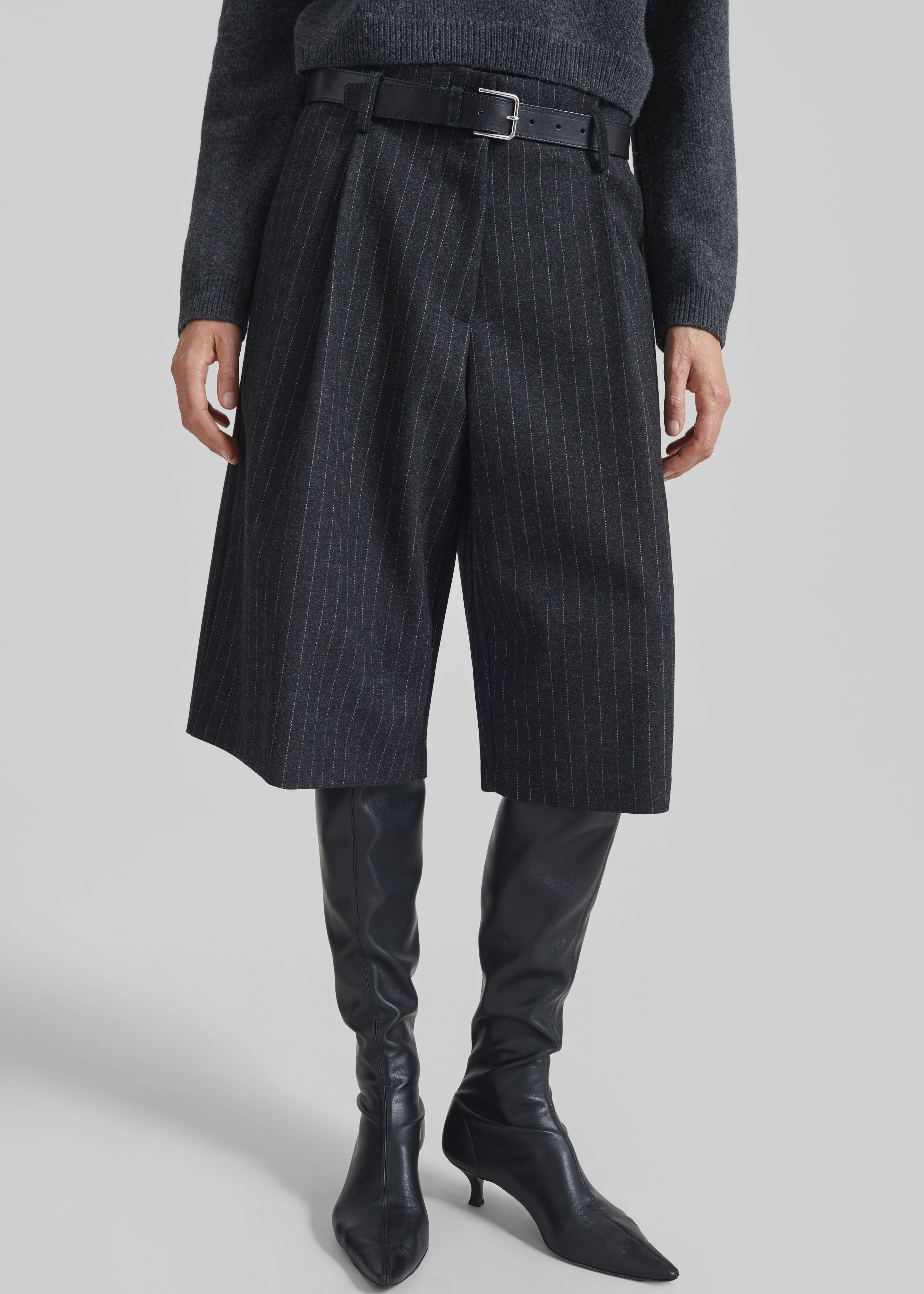 Carlow Bermuda Shorts - Charcoal/White Pinstripe