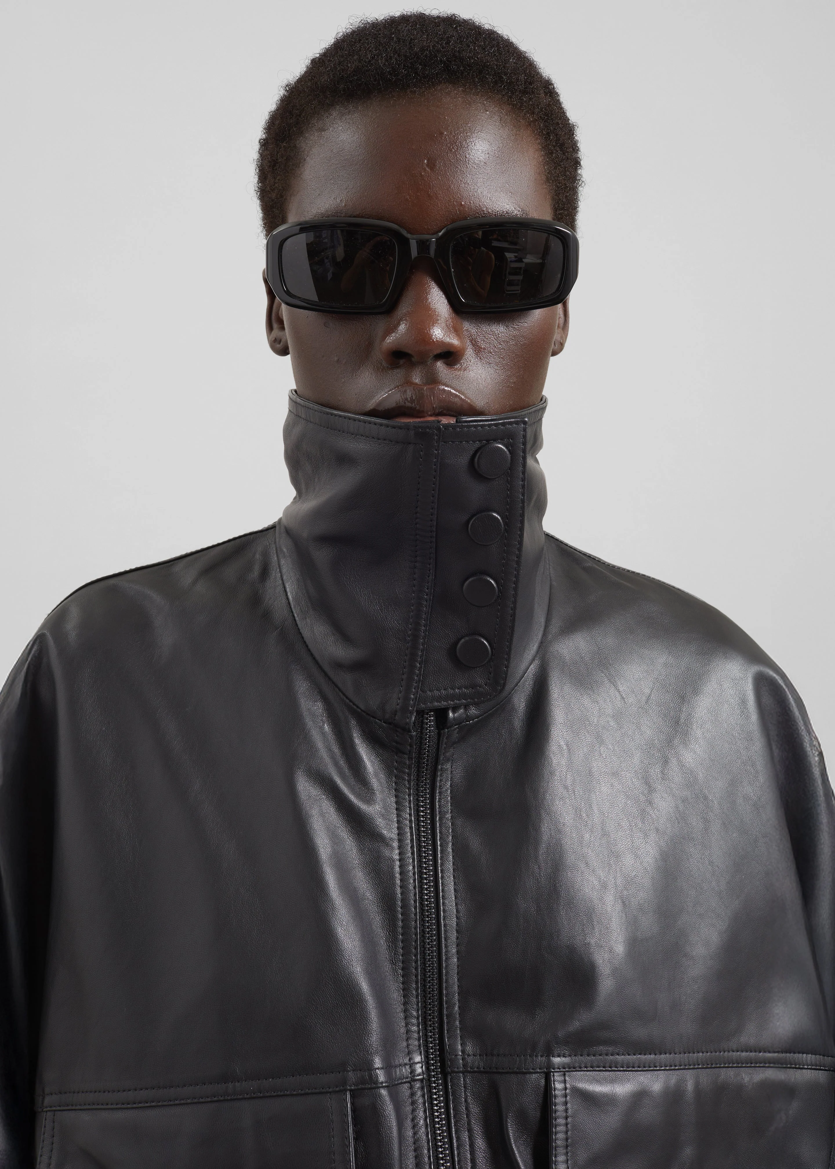 Carnaby Funnel Neck Leather Jacket - Black - Image 4