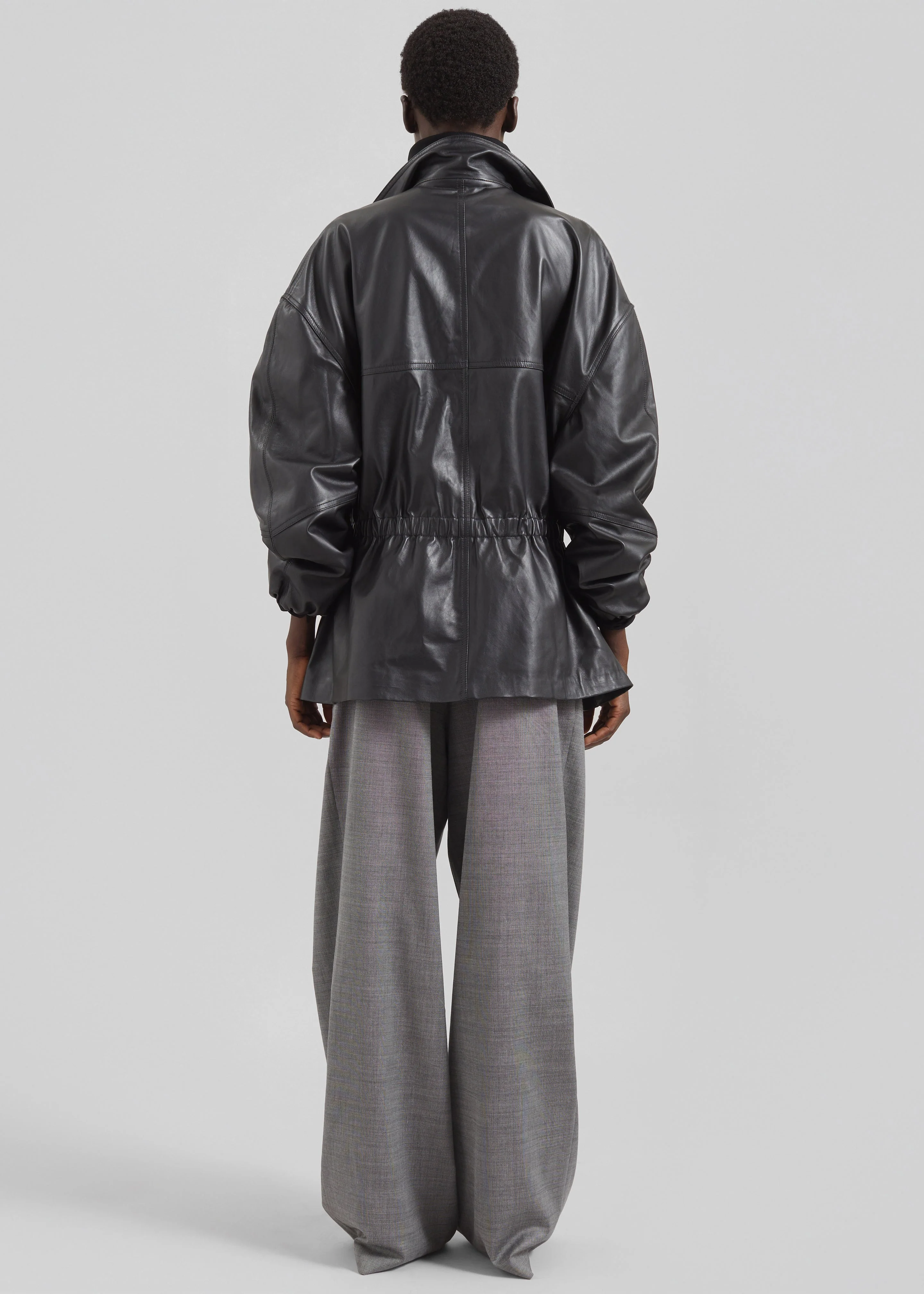 Carnaby Funnel Neck Leather Jacket - Black - Image 5