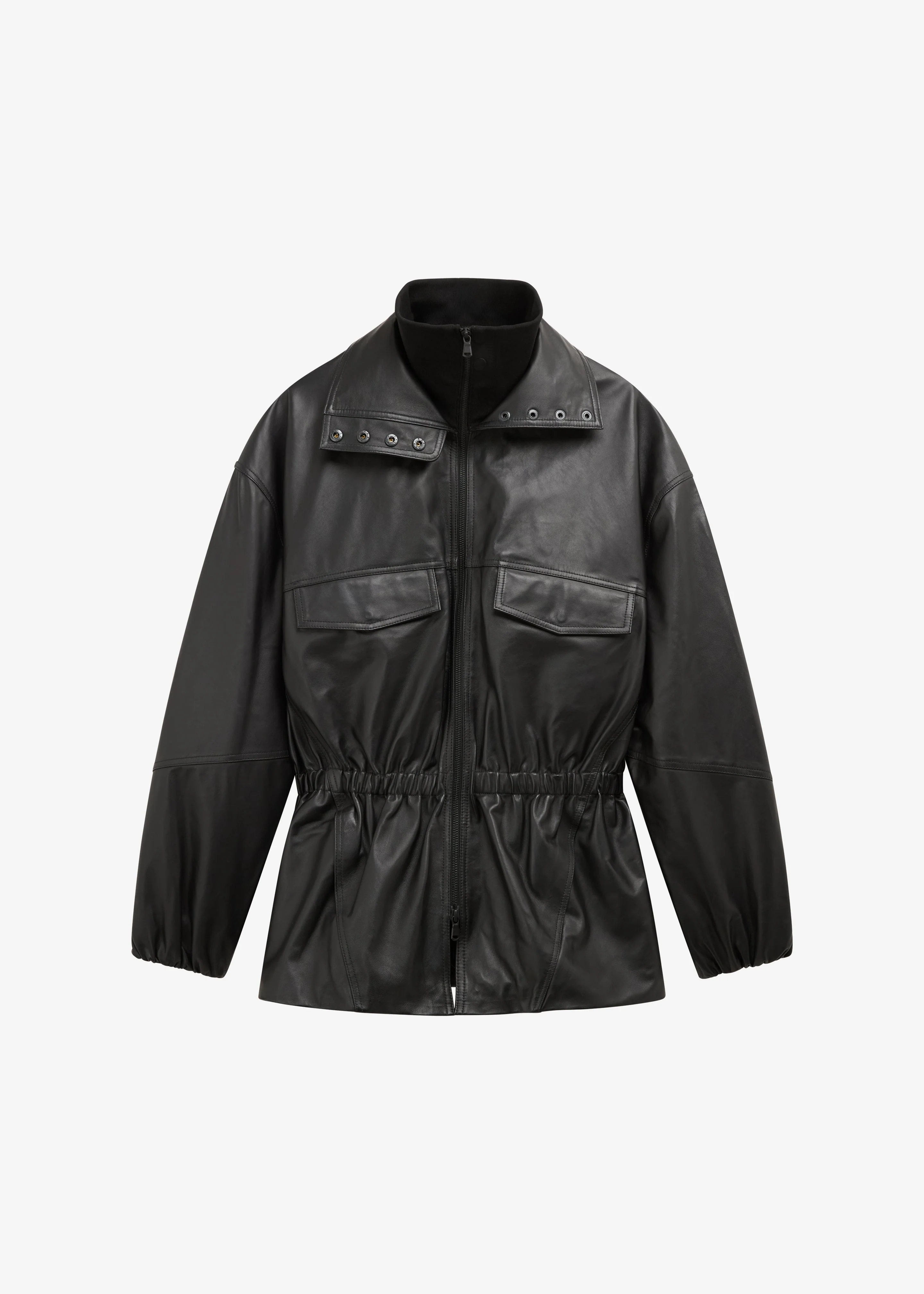 Carnaby Funnel Neck Leather Jacket - Black - Image 6