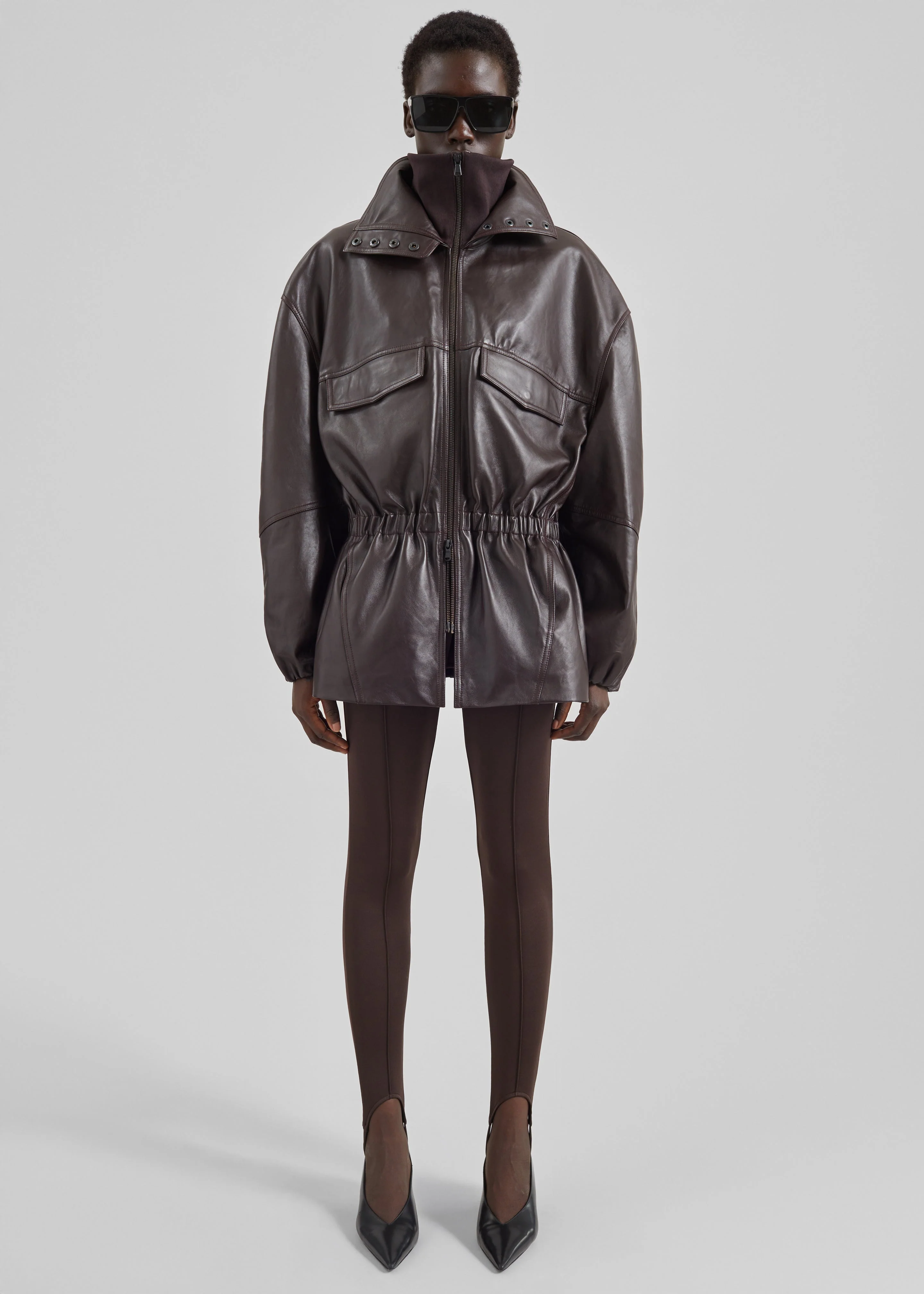 Carnaby Funnel Neck Leather Jacket - Dark Plum - Image 4