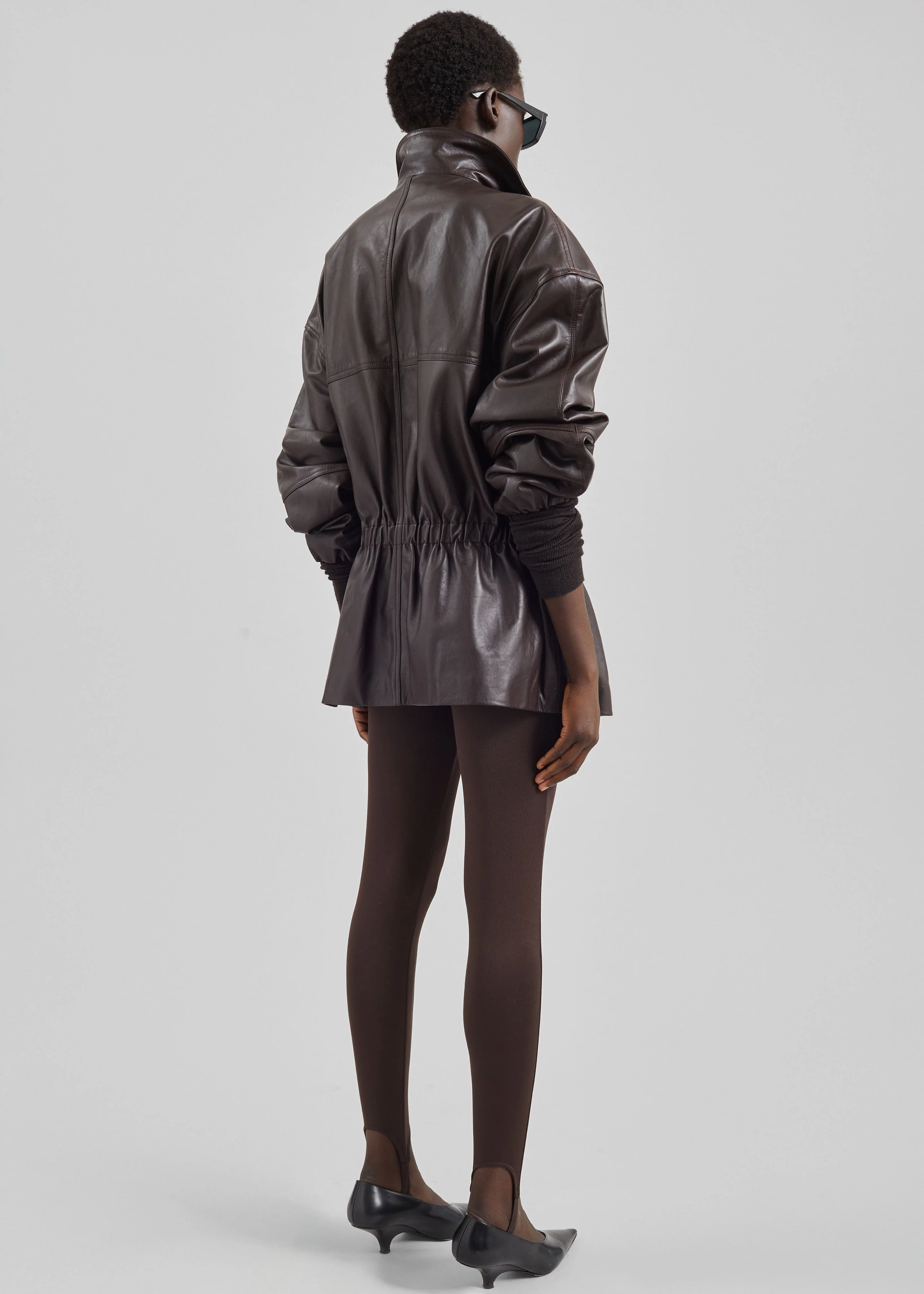 Carnaby Funnel Neck Leather Jacket - Dark Plum - Image 6