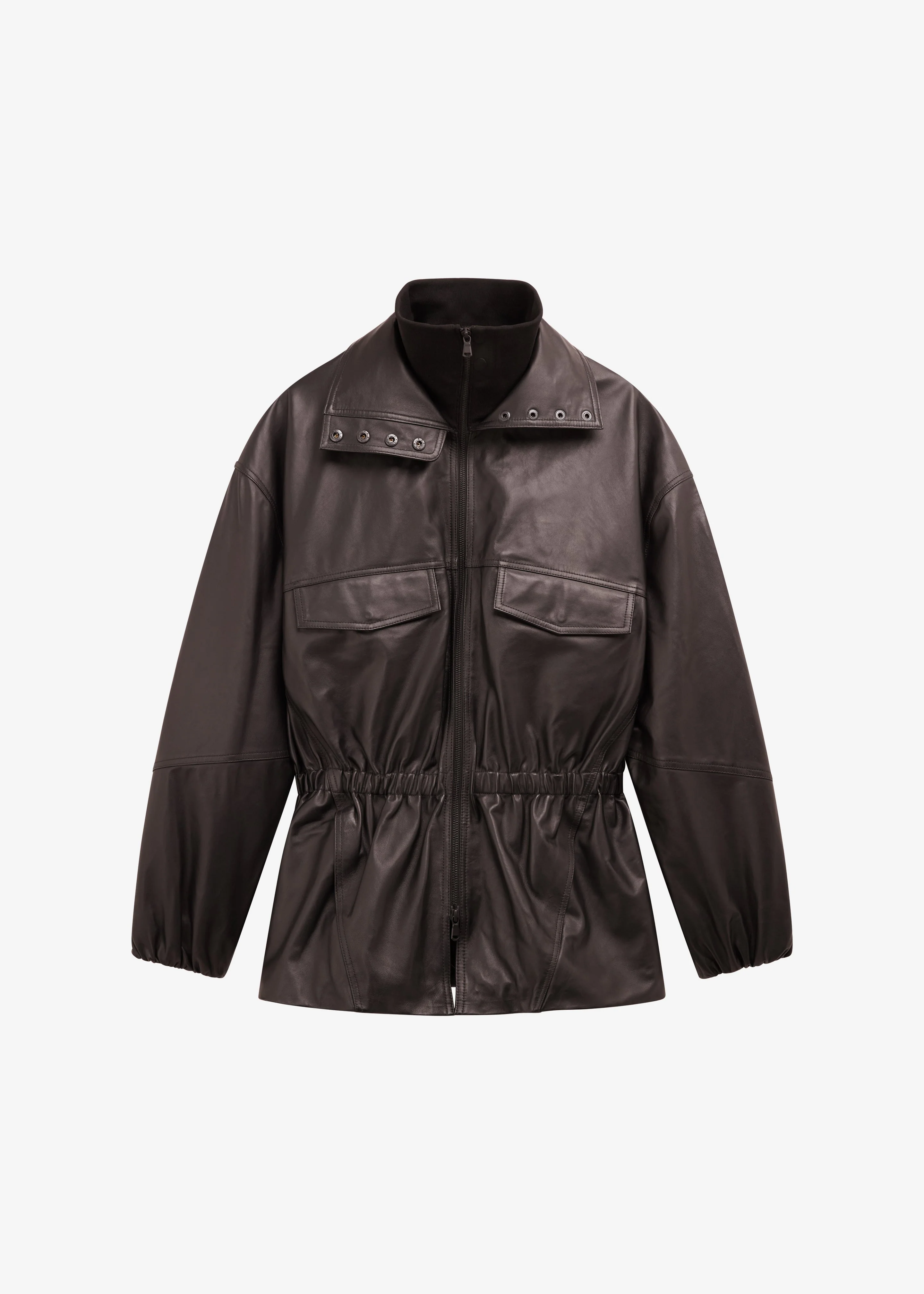 Carnaby Funnel Neck Leather Jacket - Dark Plum - Image 7