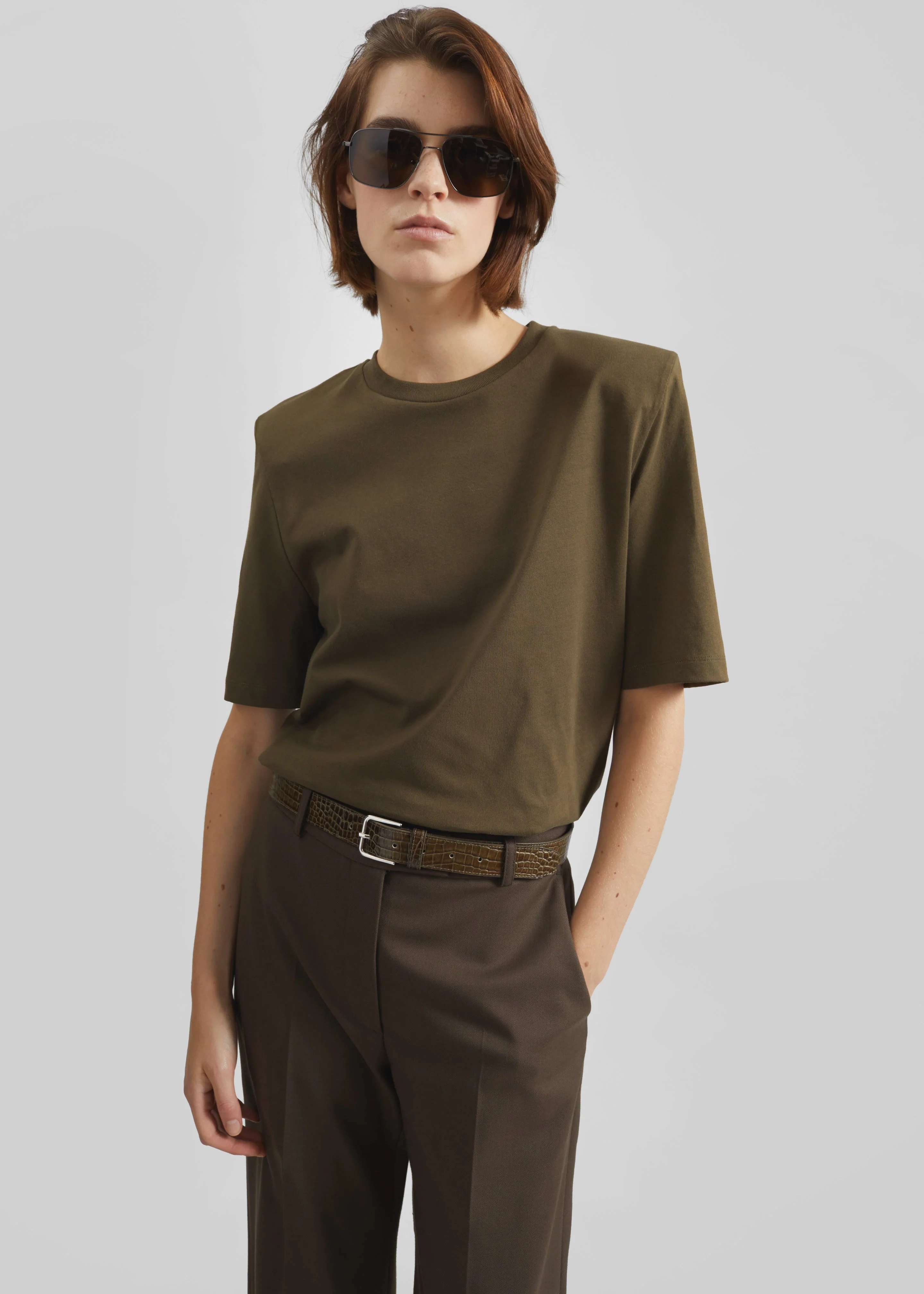 Carrington Padded Shoulder Tee - Olive - Image 3