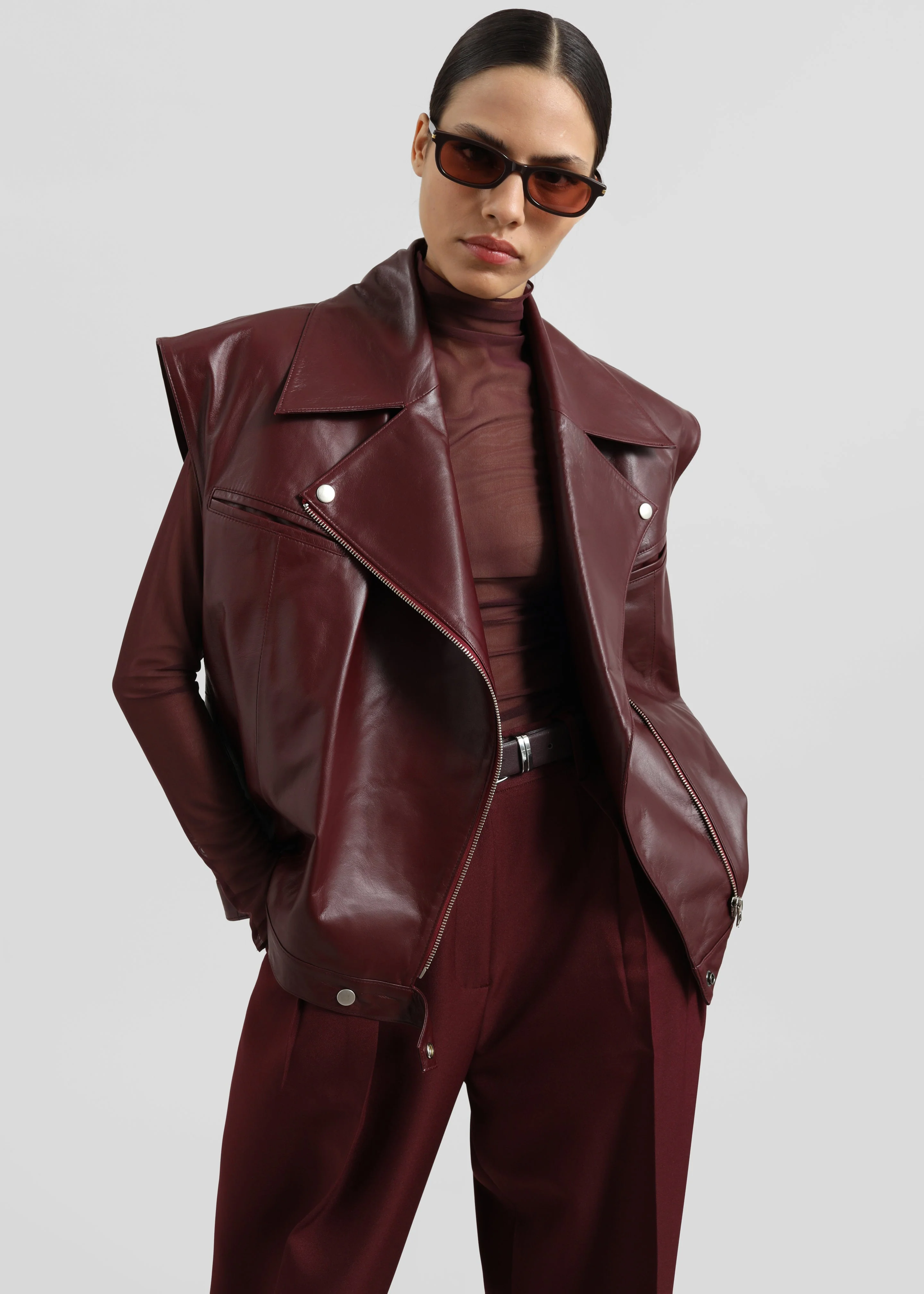Cetina Leather Vest - Burgundy - Image 2