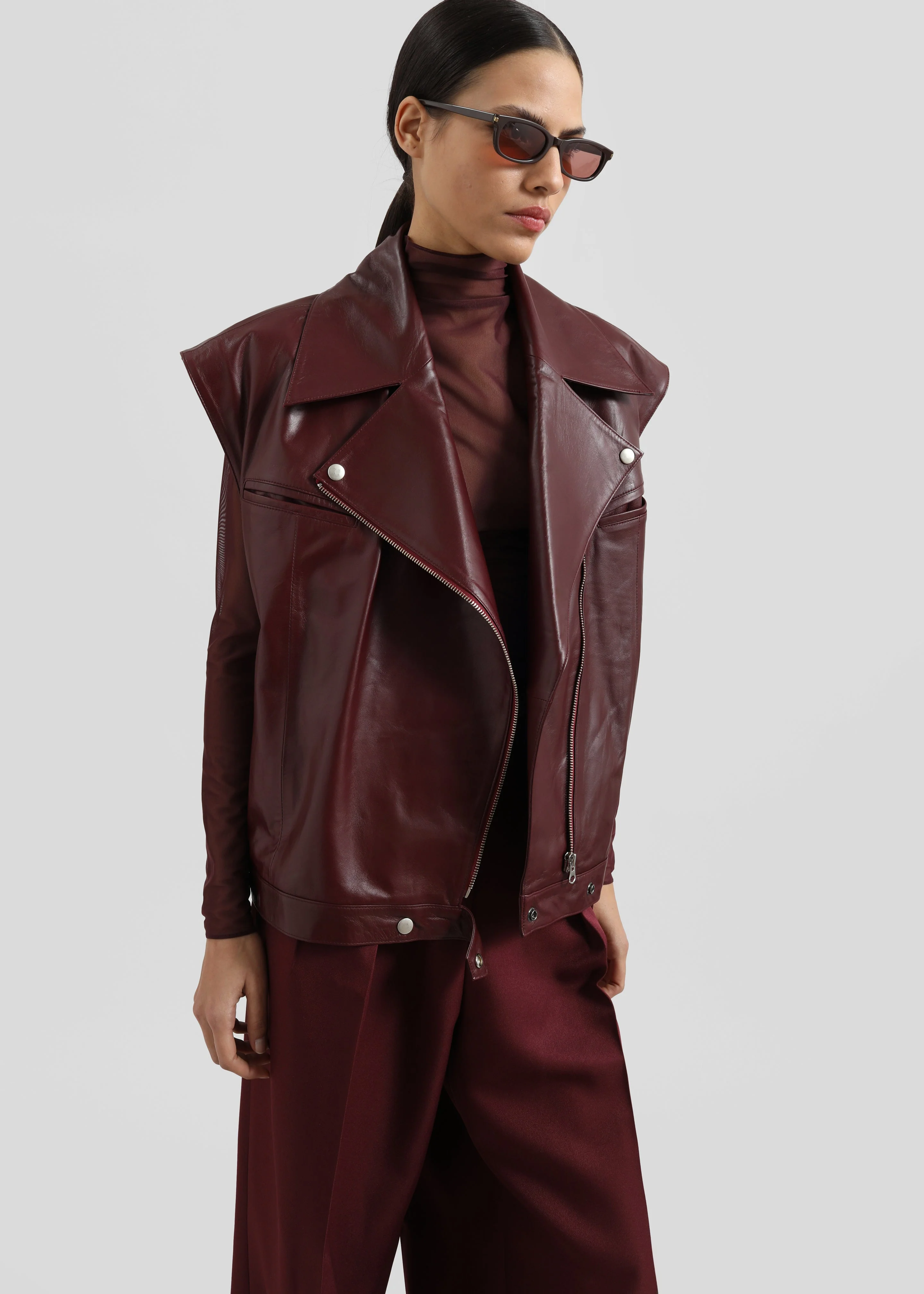 Cetina Leather Vest - Burgundy - Image 4