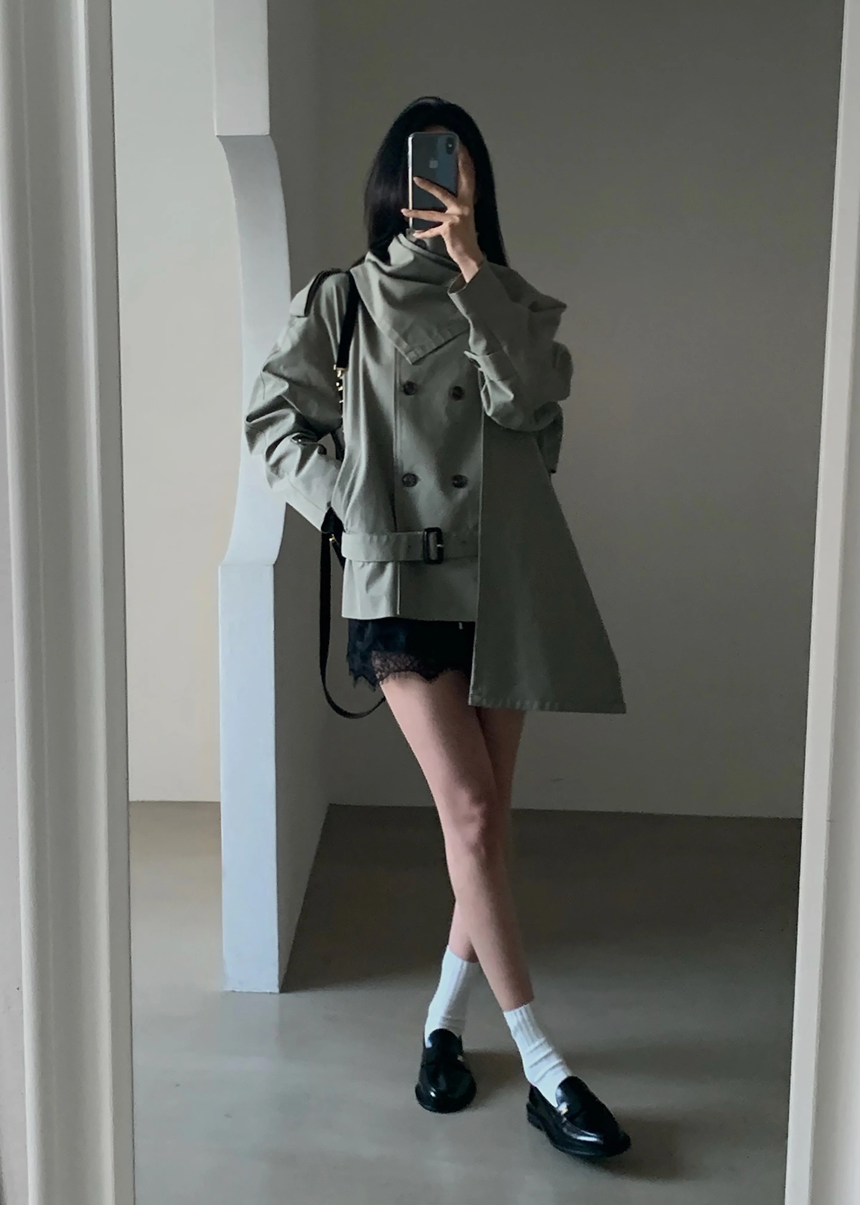 Charonne Scarf Short Trench - Sage