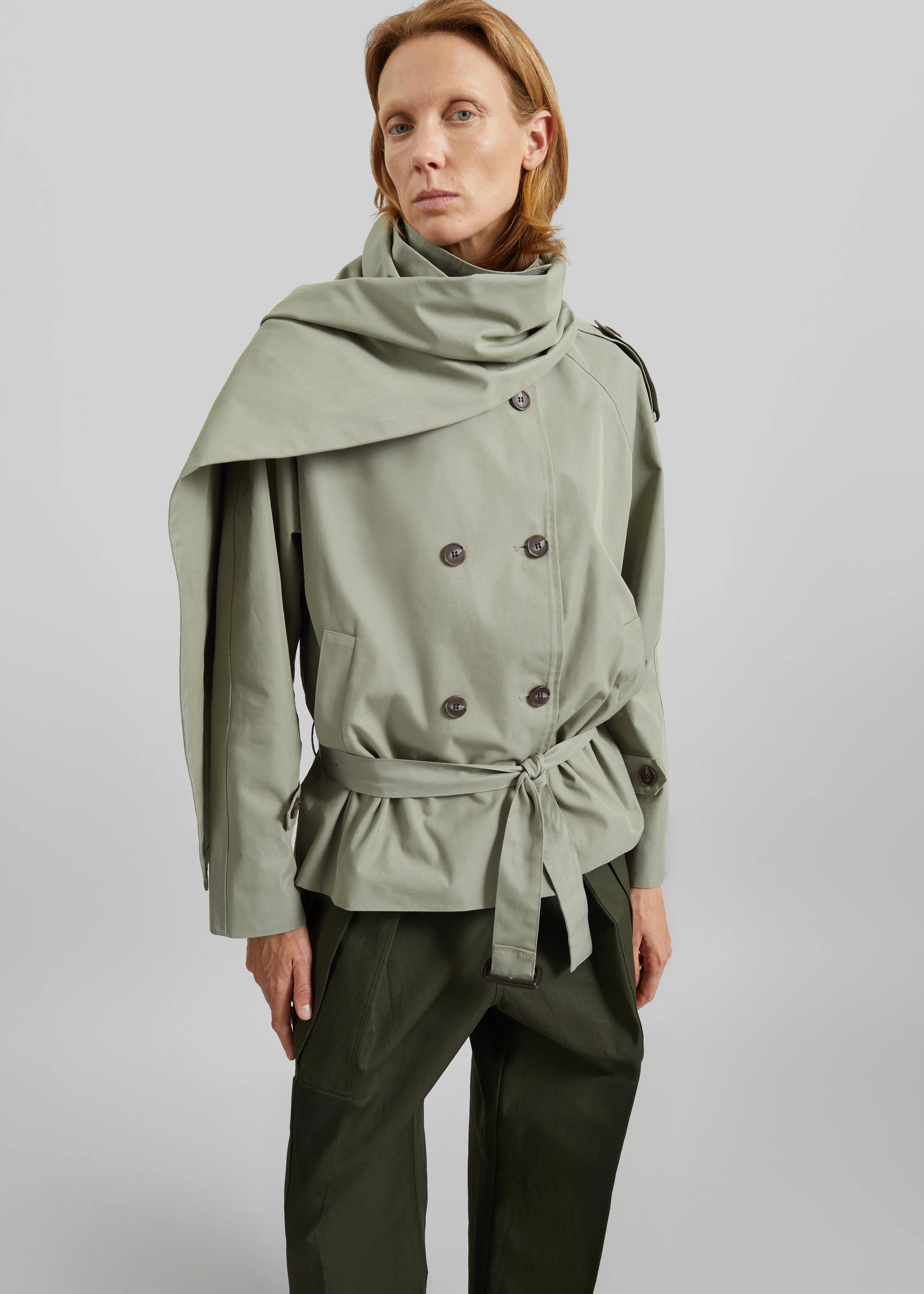 Charonne Scarf Short Trench - Sage - Image 6