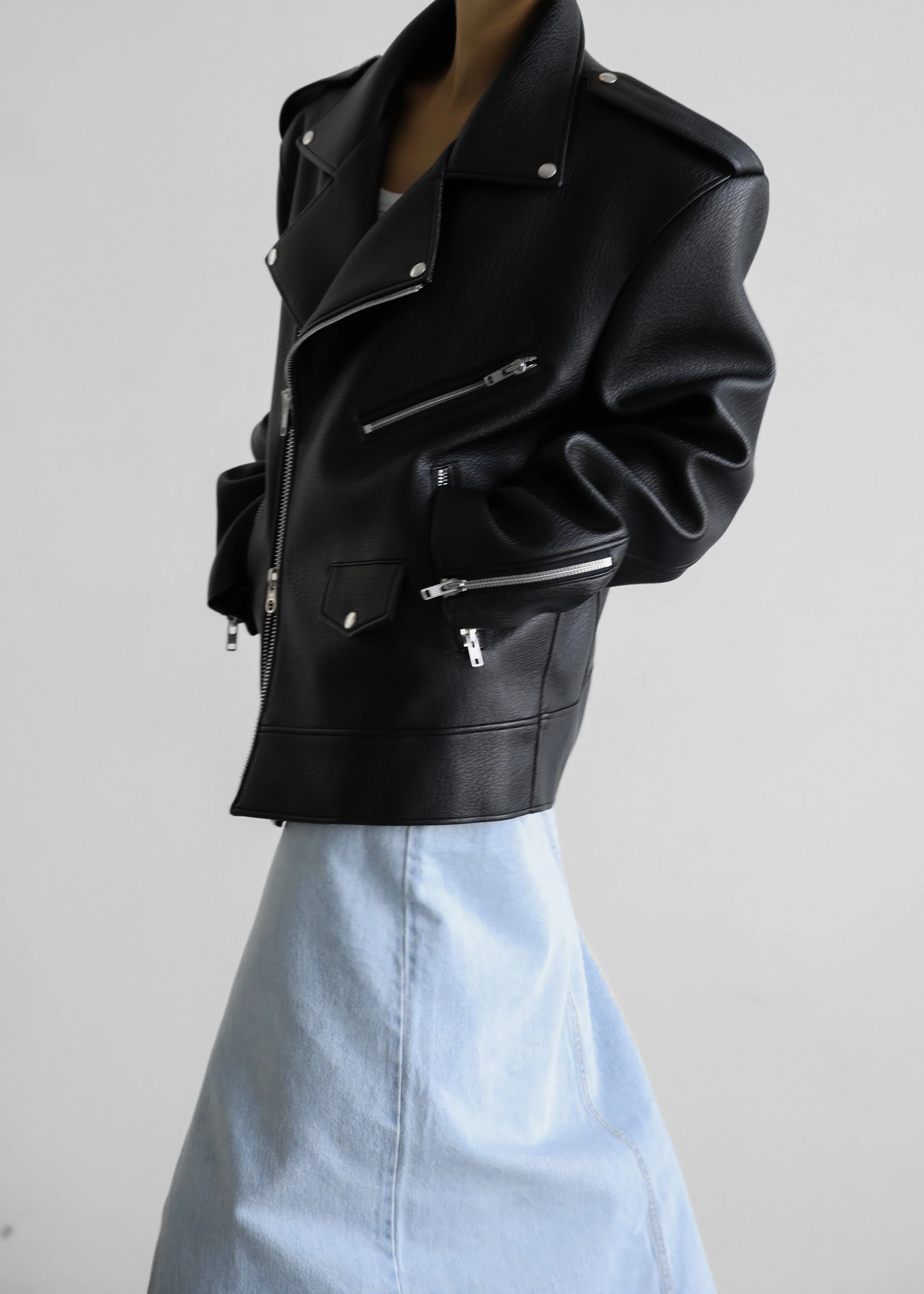 Chicago Oversized Biker Jacket - Black - Image 11