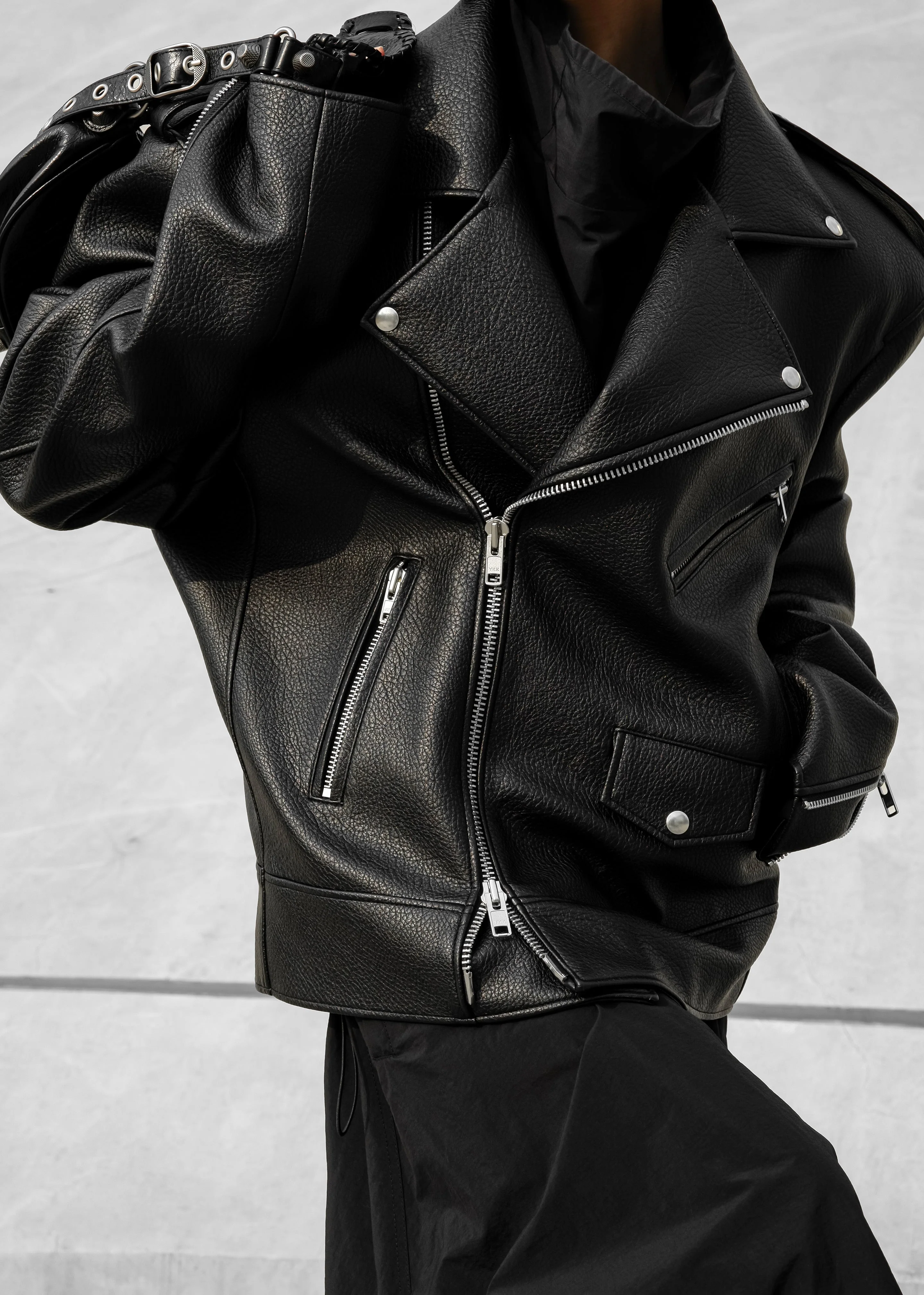 Chicago Oversized Biker Jacket - Black - Image 13